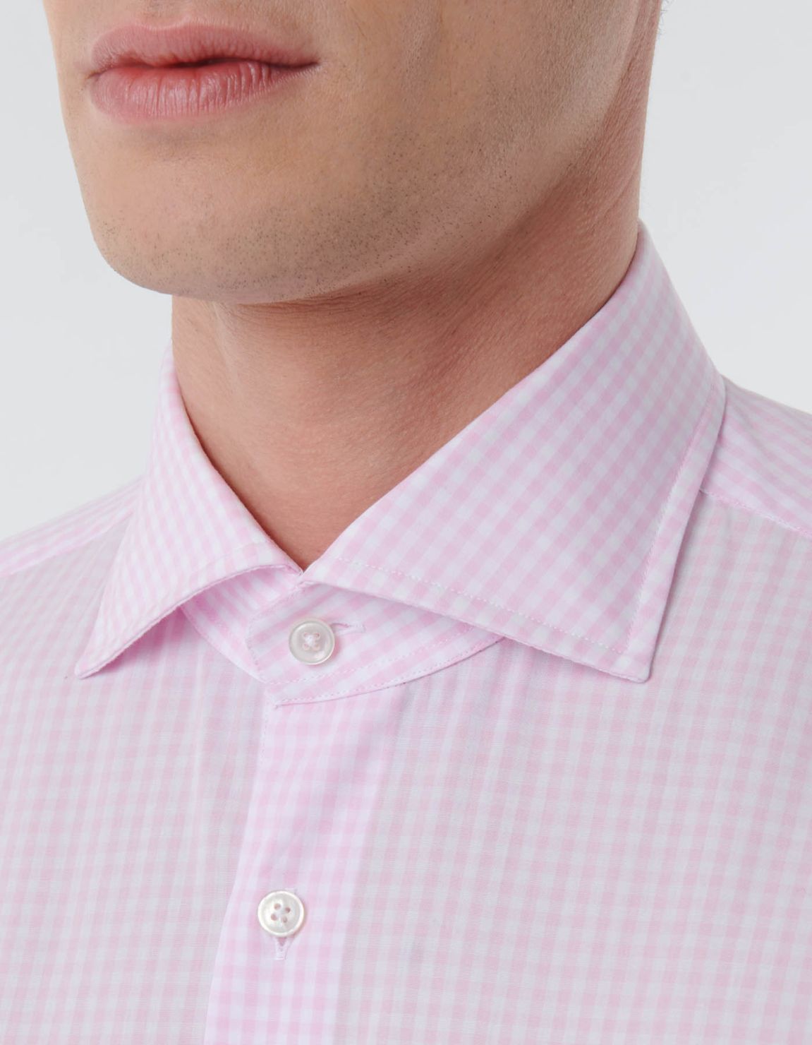 Chemise Col français Carreau Popeline Rose Tailor Custom Fit 2