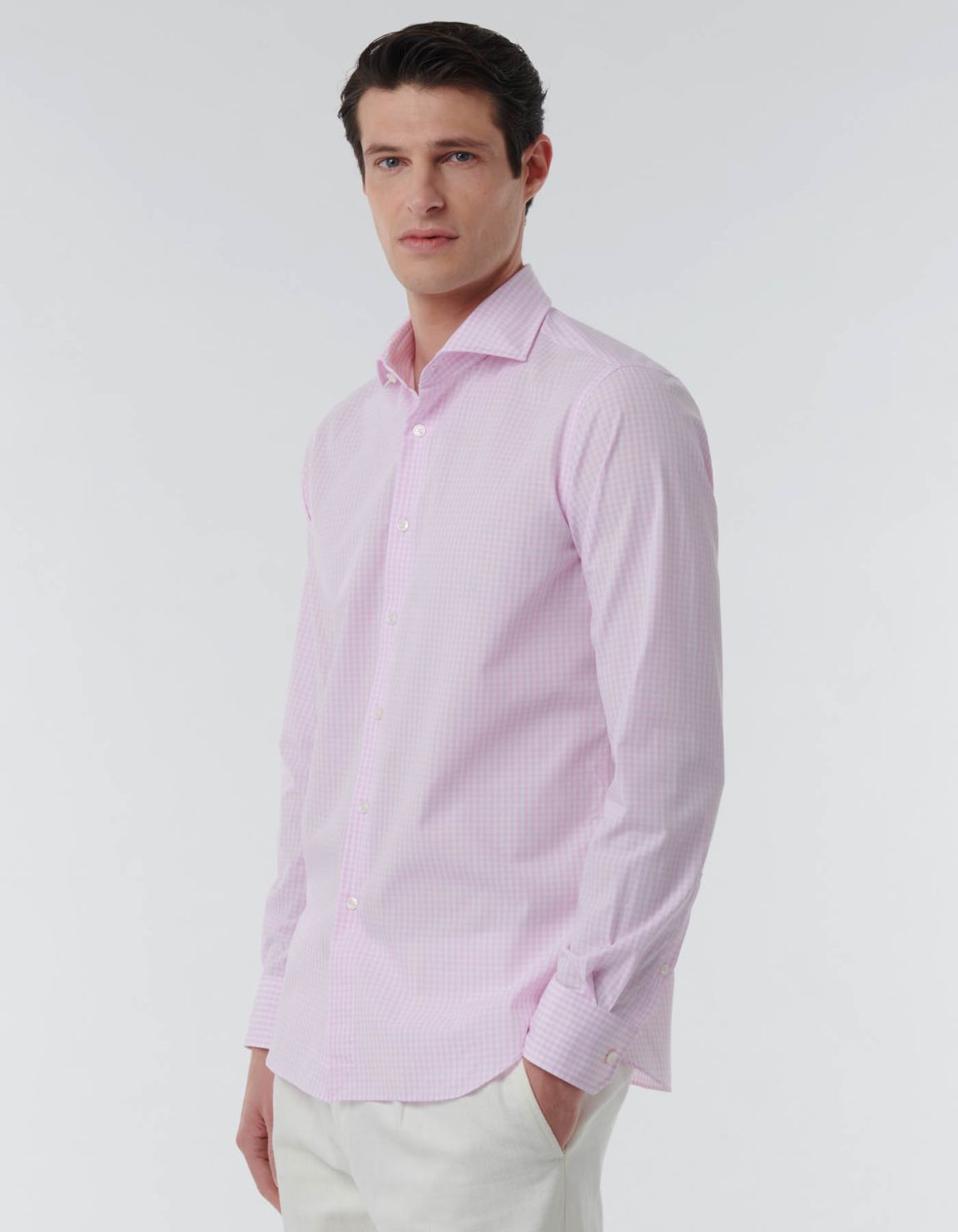 Pink Poplin Check Shirt Collar cutaway Tailor Custom Fit 6