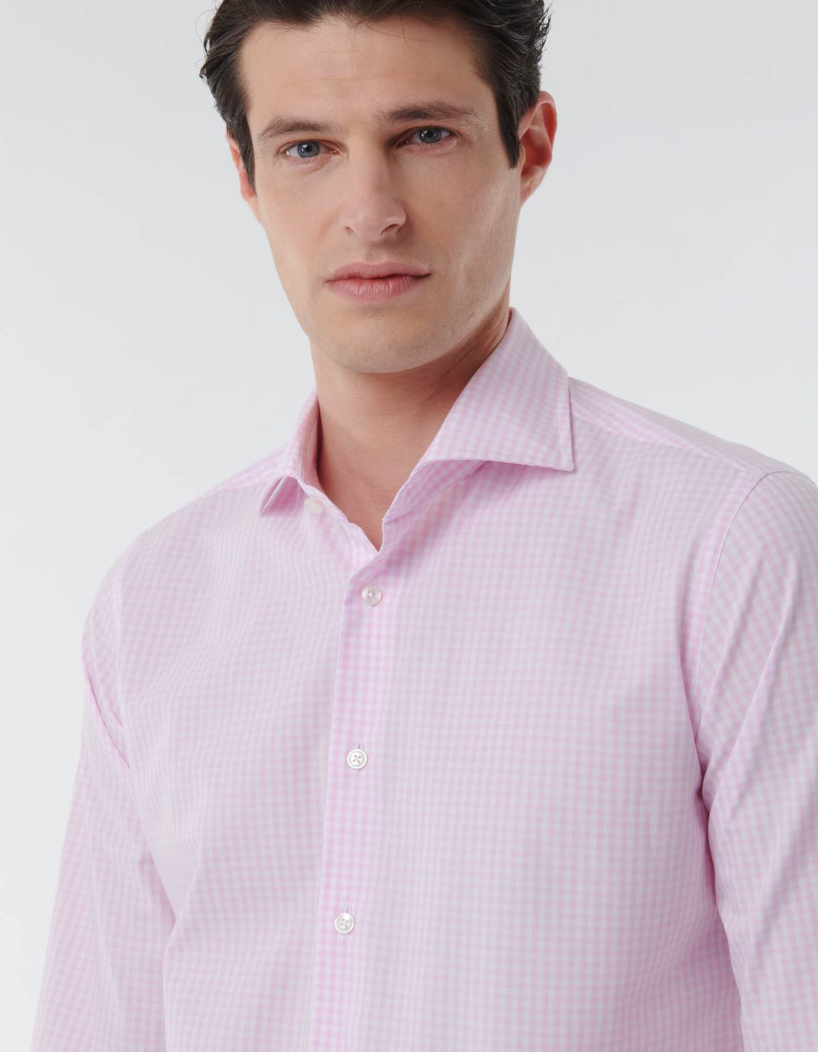 Chemise Col français Carreau Popeline Rose Tailor Custom Fit 7