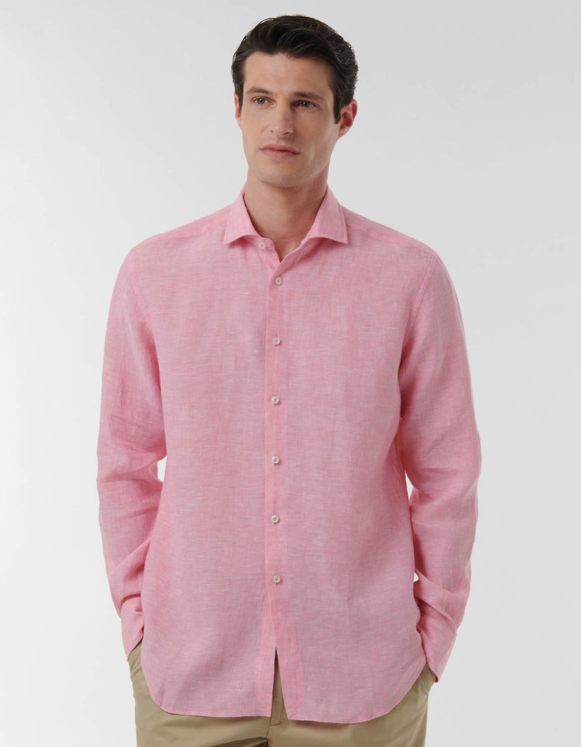 Dark Pink Linen Solid colour Shirt Collar open spread Evolution Classic Fit 3