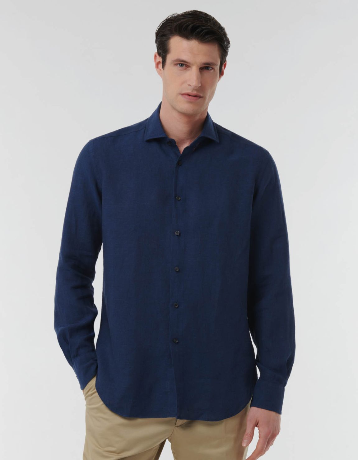 Blue Linen Solid colour Shirt Collar open spread Evolution Classic Fit 3