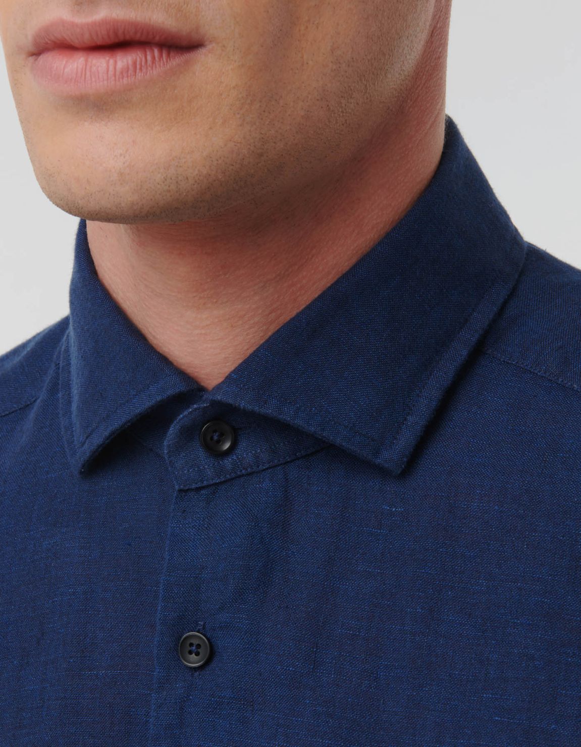 Camisa Cuello italiano abierto Liso Lino Azul Evolution Classic Fit 2