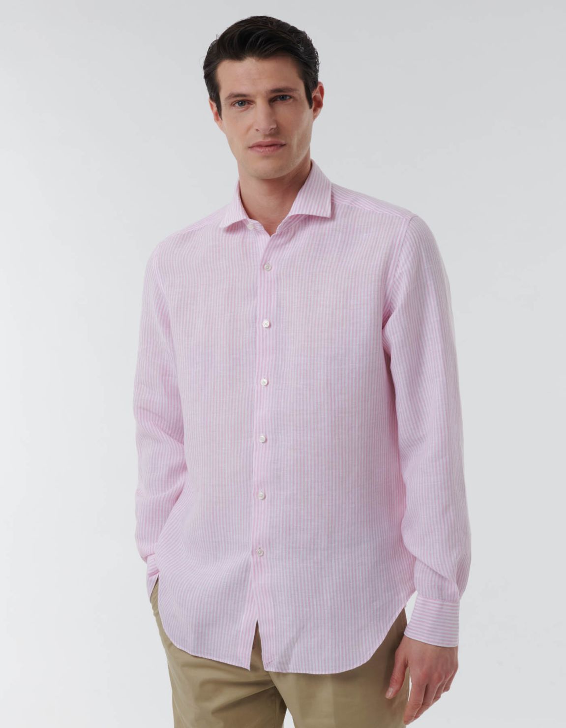 Pink Linen Stripe Shirt Collar open spread Evolution Classic Fit 3