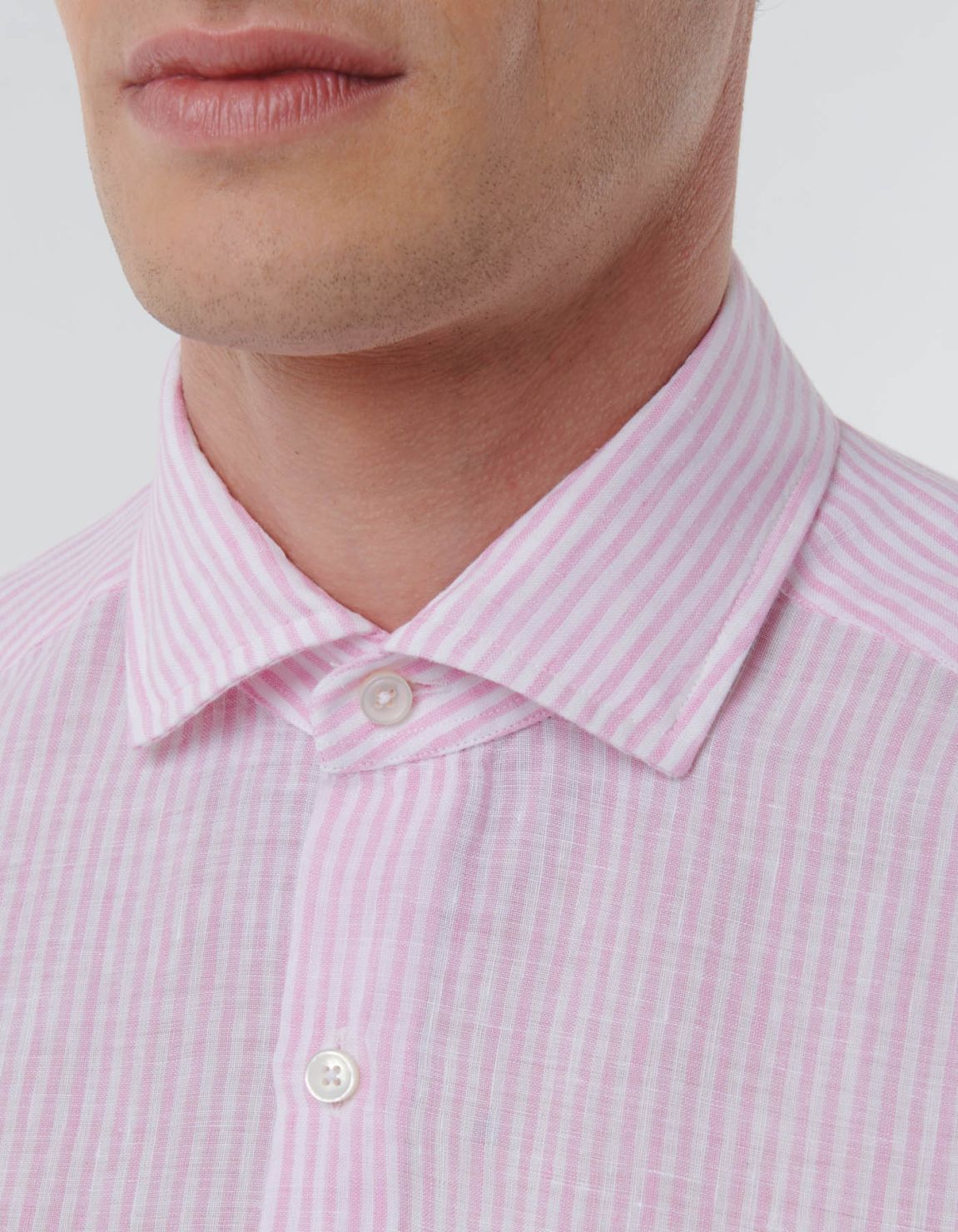 Pink Linen Stripe Shirt Collar open spread Evolution Classic Fit 2