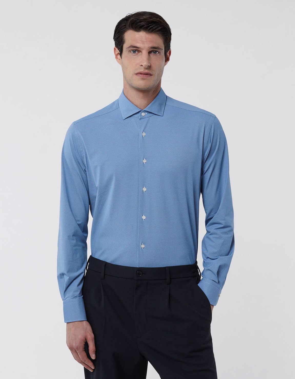 Blue Textured Solid colour Shirt Collar small cutaway Evolution Classic Fit 3