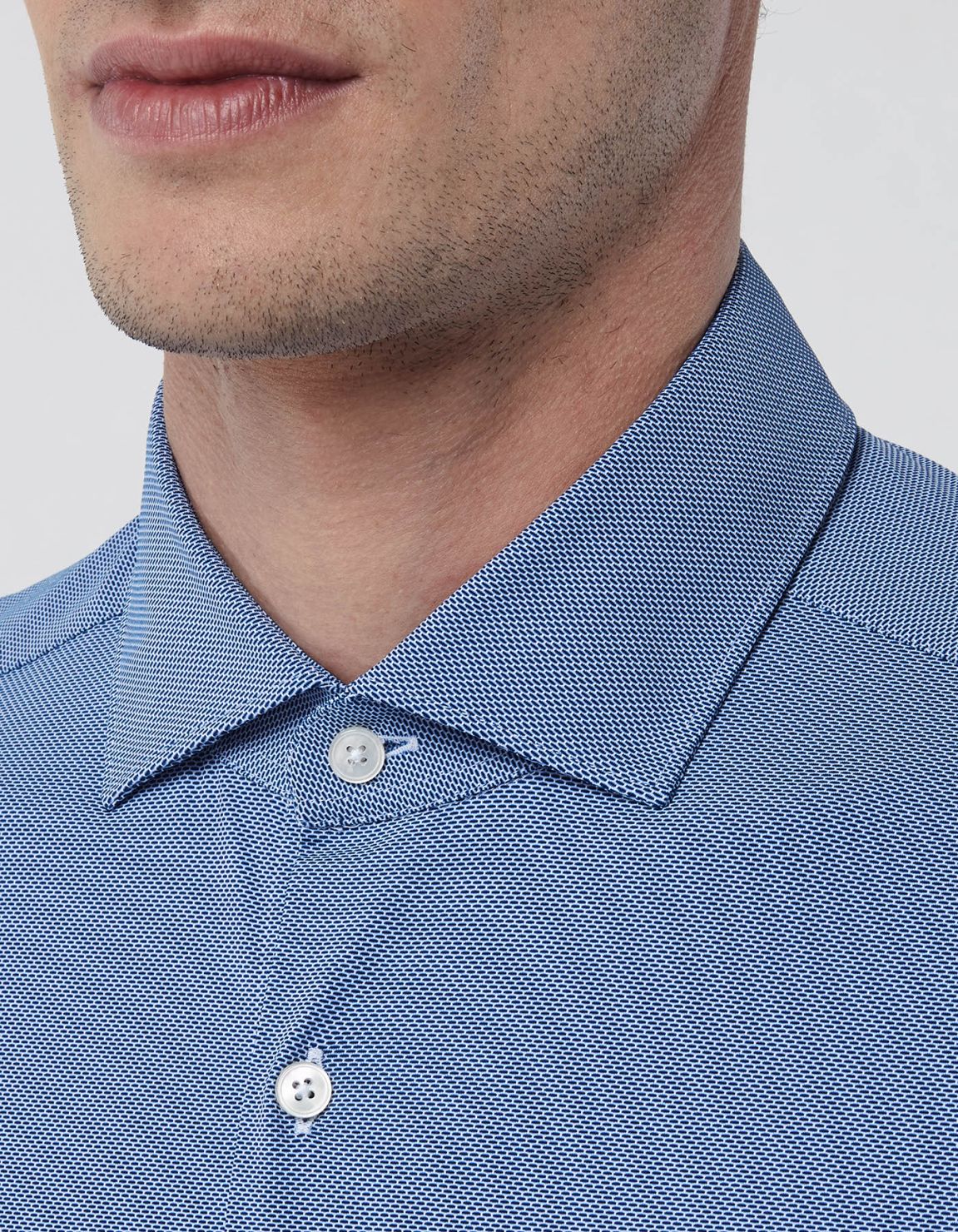 Camisa Cuello francés pequeño Liso Texturizado Azul Evolution Classic Fit 2