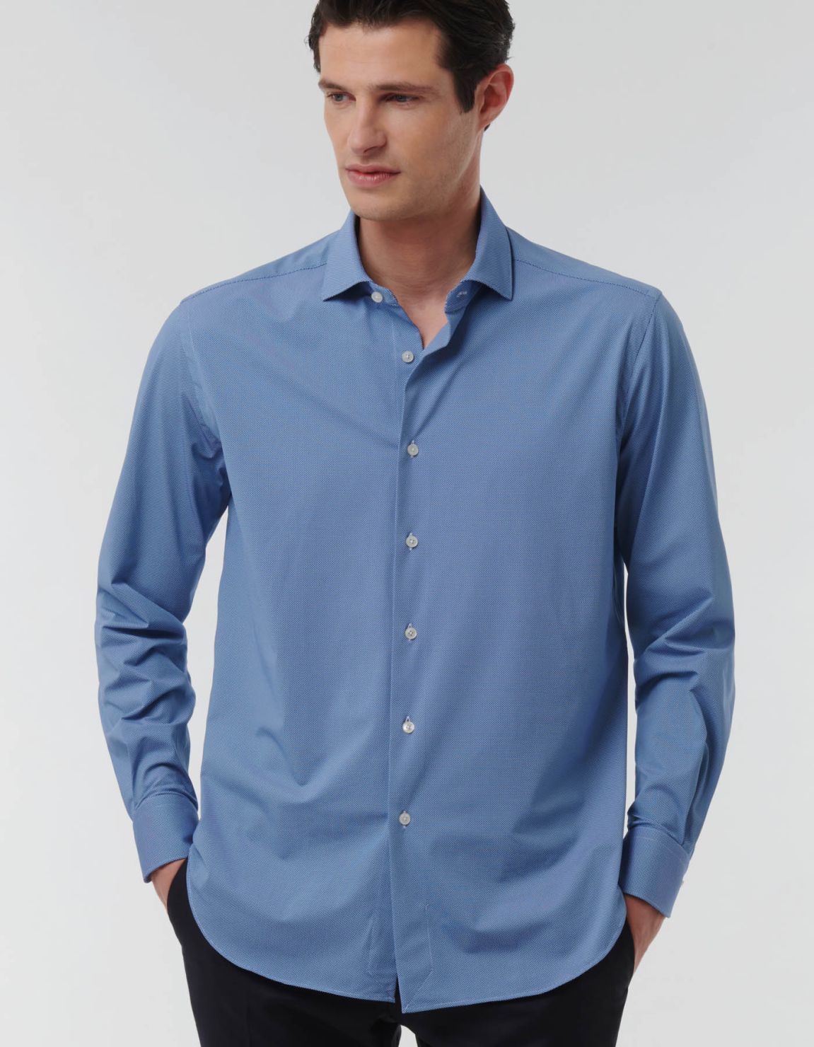 Camisa Cuello francés pequeño Estampado Texturizado Azul Evolution Classic Fit 3