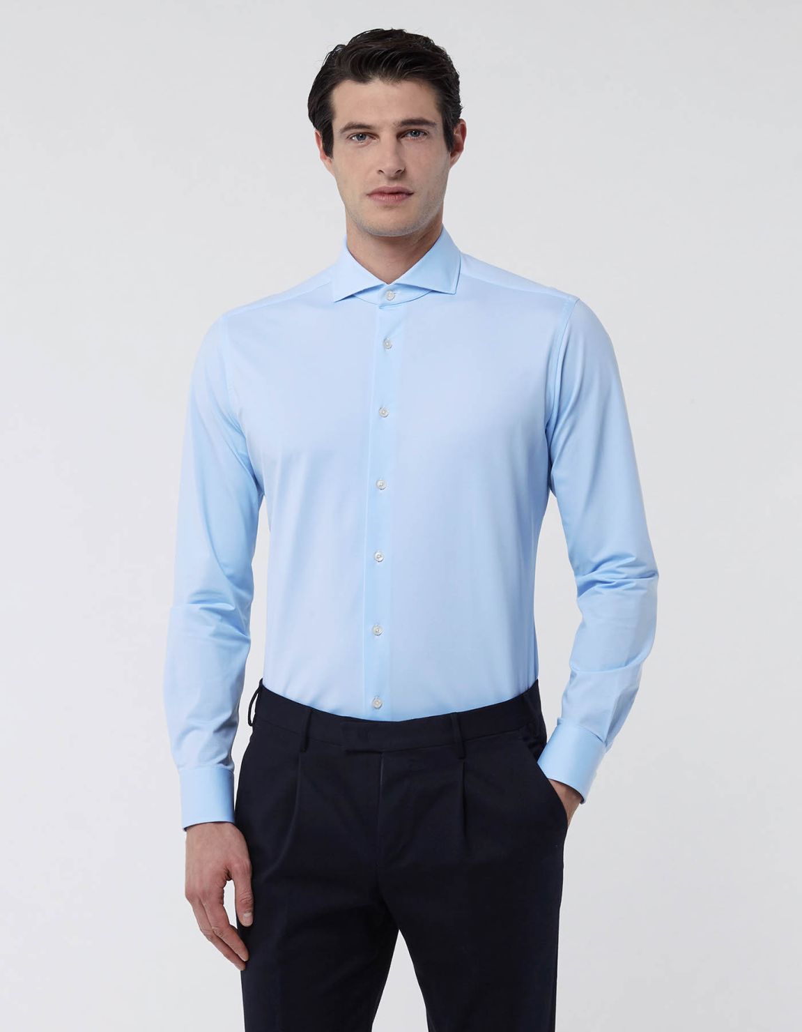 Chemise Col français Unie Oxford Bleu ciel pâle Tailor Custom Fit 3