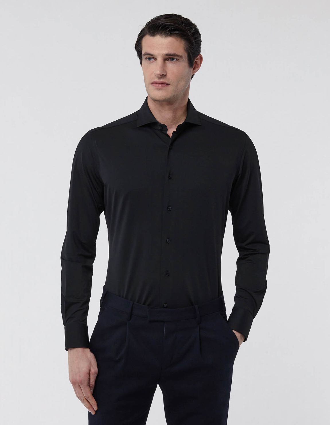 Chemise Col français Unie Twill Noir Tailor Custom Fit 3