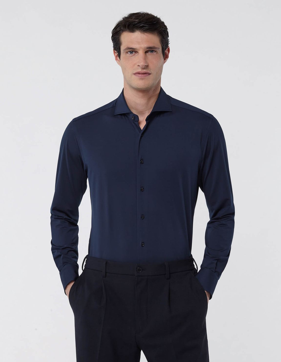 Camisa Cuello francés Liso Oxford Azul marino Tailor Custom Fit 3