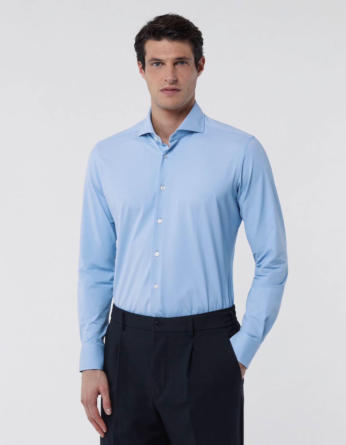 Chemise Col français Unie Armuré Bleu ciel opaque Tailor Custom Fit 3