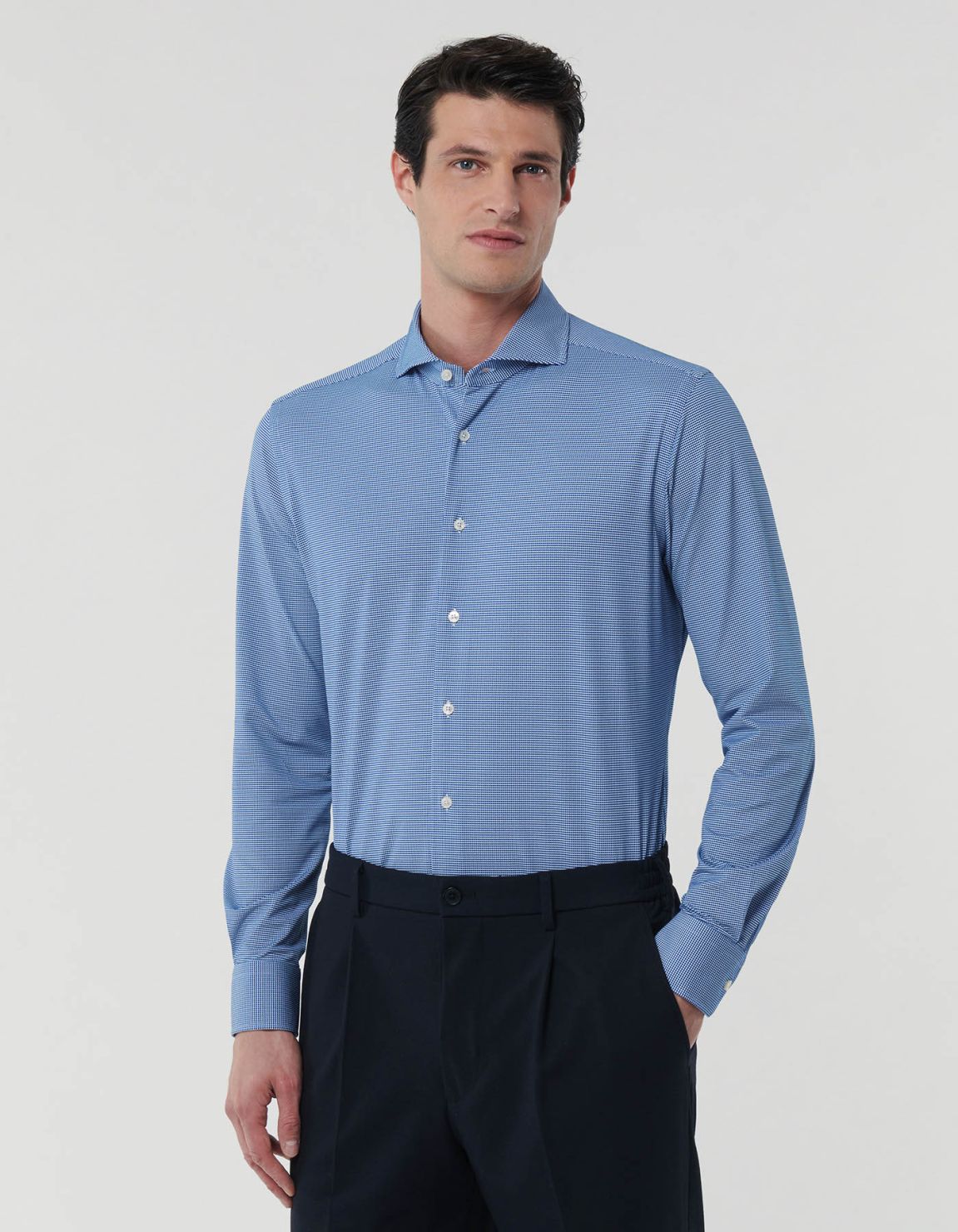 Chemise Col français Unie Armuré Bleu Tailor Custom Fit 3