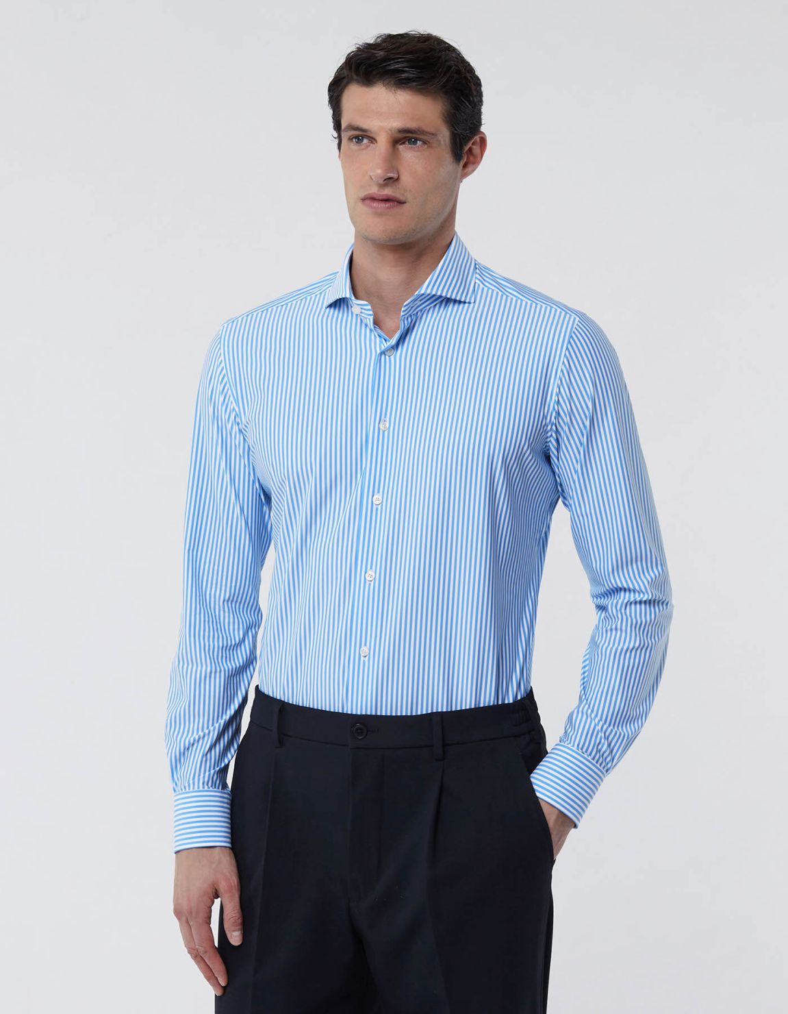 Camisa Cuello francés Rayas Sarga Azul claro Tailor Custom Fit 3