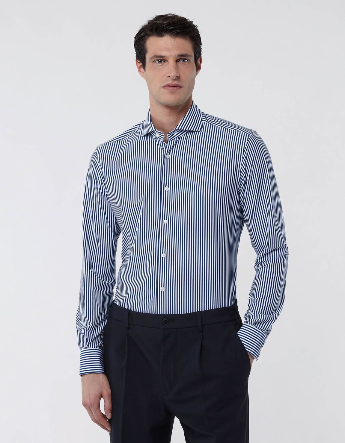 Camisa Cuello francés Rayas Sarga Azul Tailor Custom Fit 3