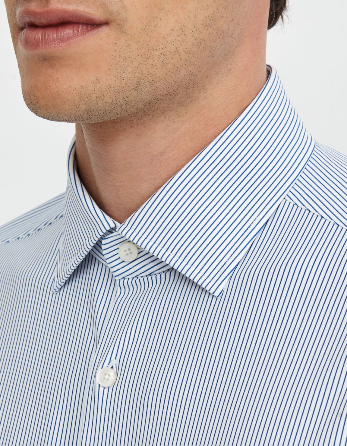 Blue and white Twill Stripe Shirt Collar open spread Tailor Custom Fit 2