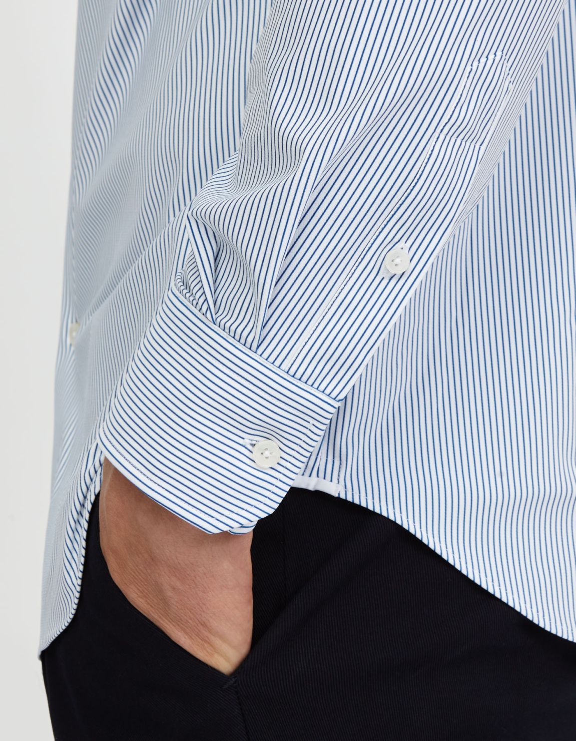 Camicia Collo italiano aperto Righe Twill Blu bianco Tailor Custom Fit 5