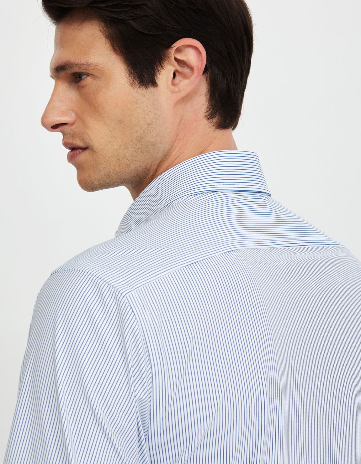 Camisa Cuello italiano abierto Rayas Sarga Azul ahumado Tailor Custom Fit 7