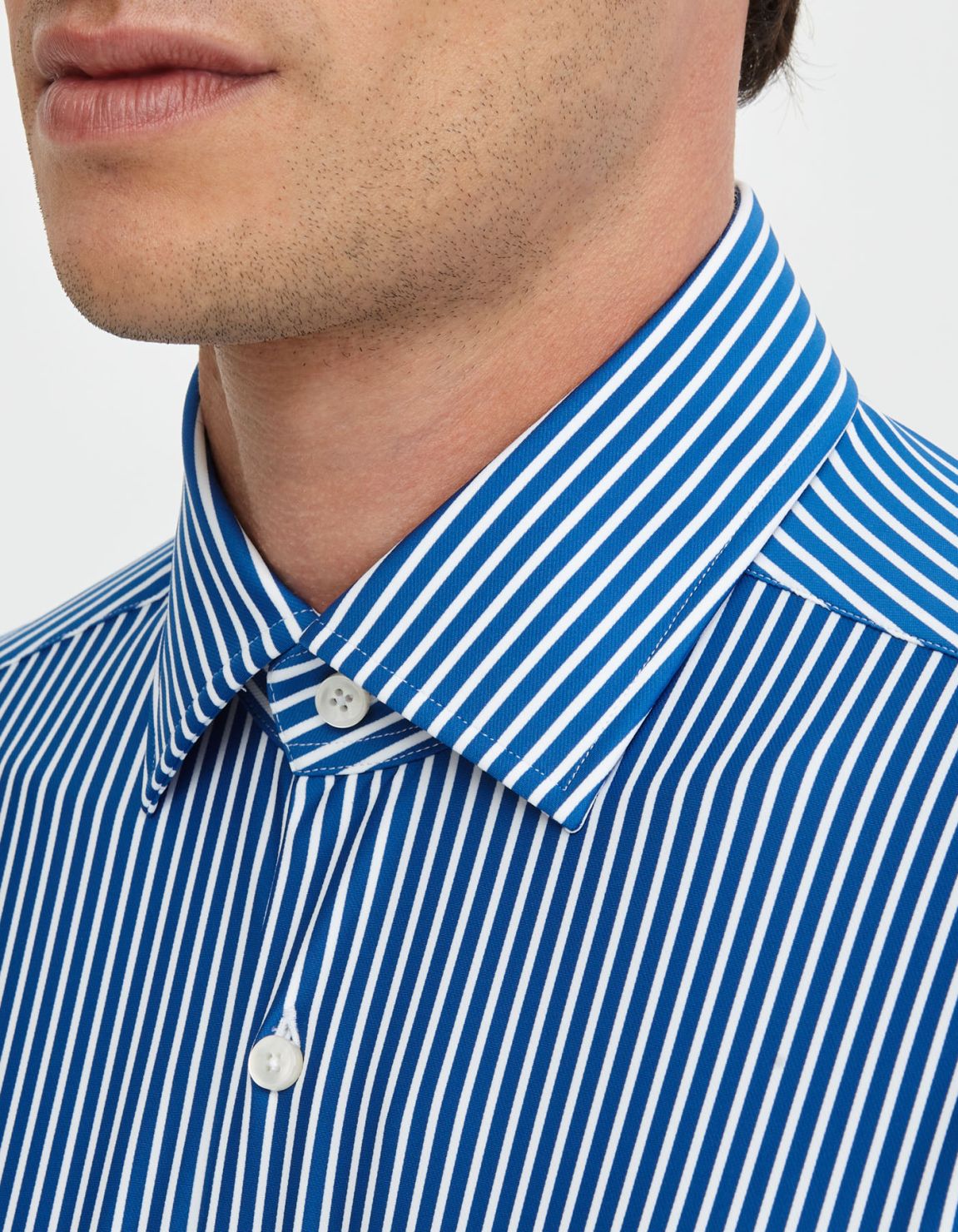 Blue Twill Stripe Shirt Collar open spread Tailor Custom Fit 2