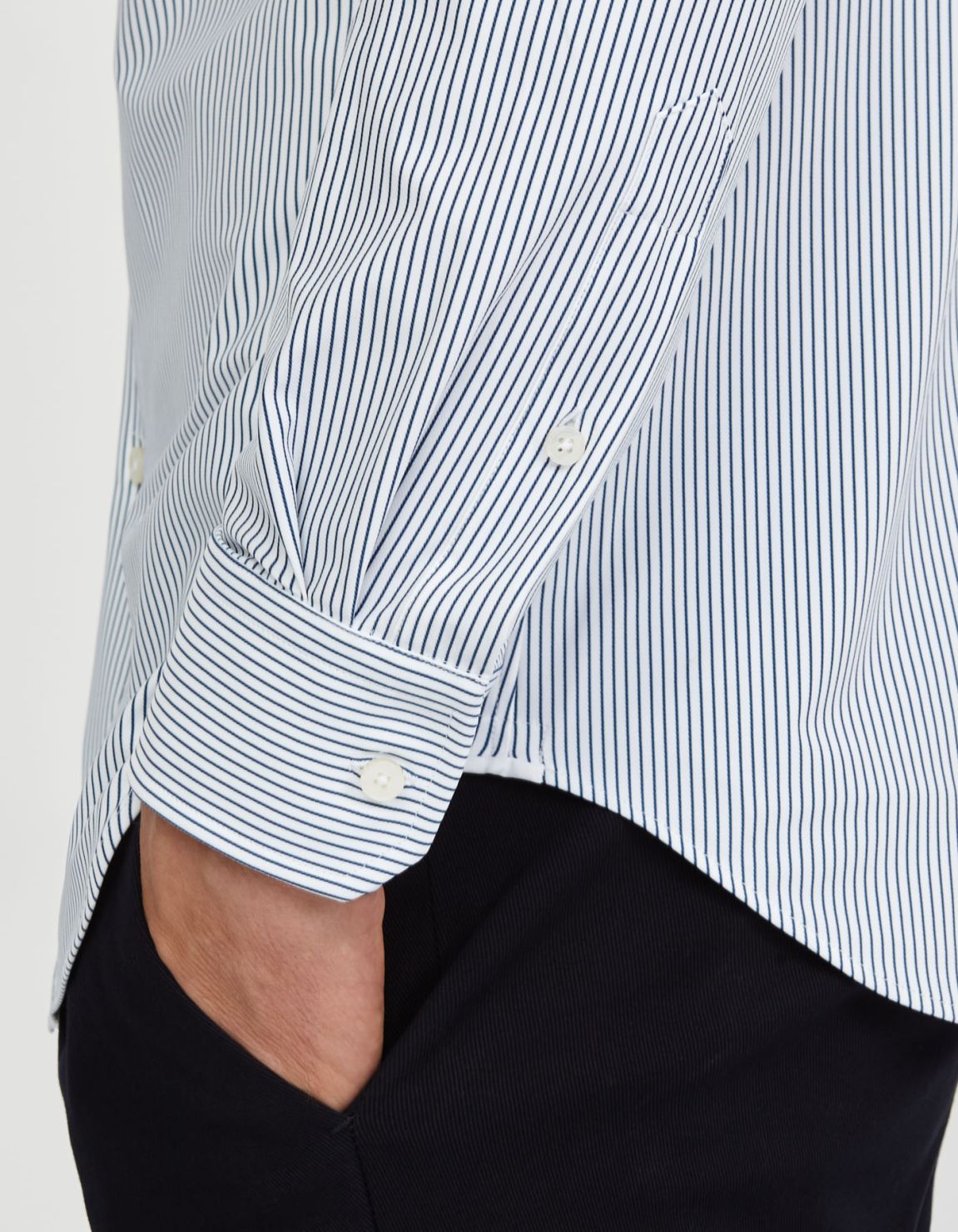 Navy Blue Twill Stripe Shirt Collar open spread Tailor Custom Fit 5