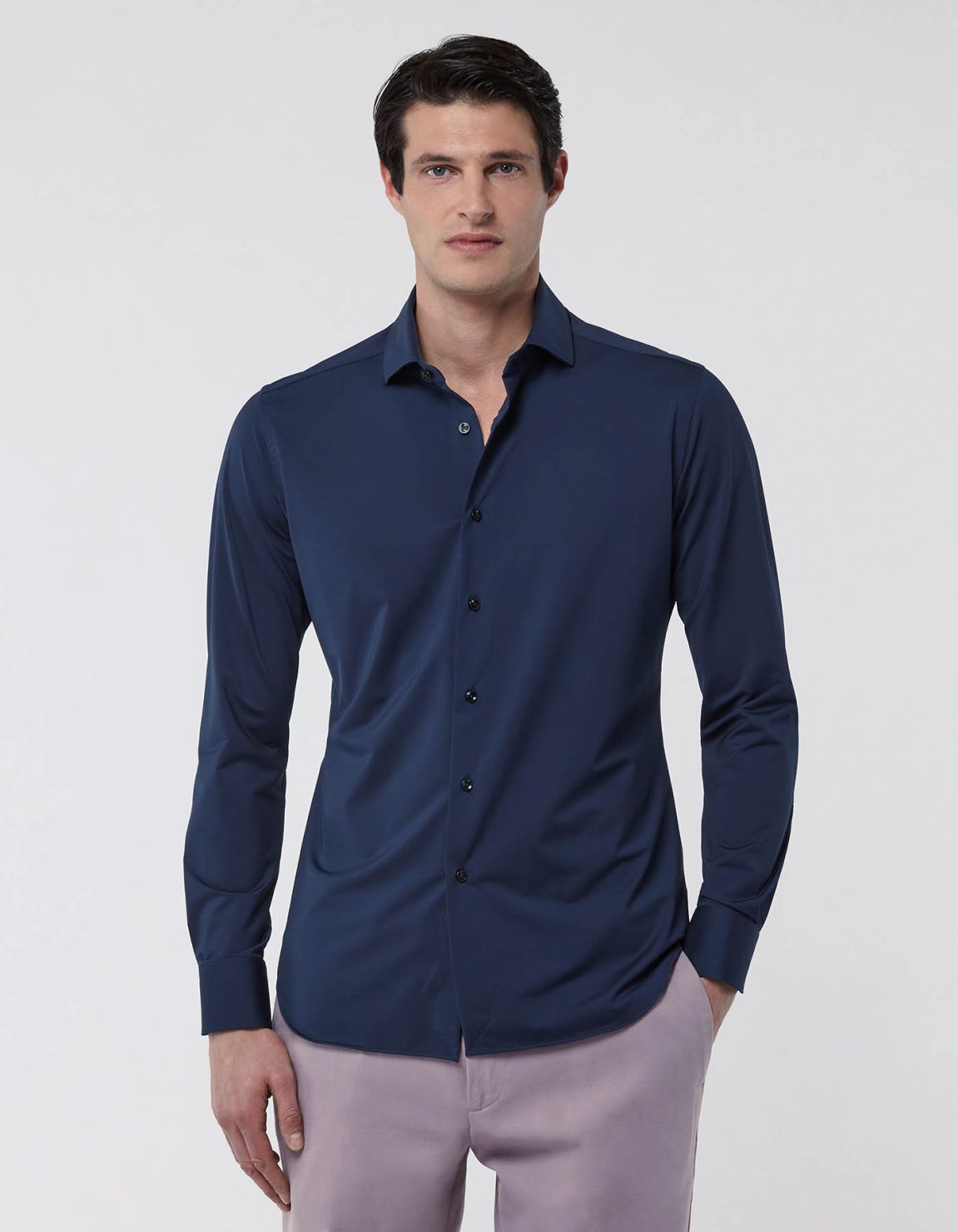 Camisa Cuello francés pequeño Liso Sarga Azul marino Tailor Custom Fit 3