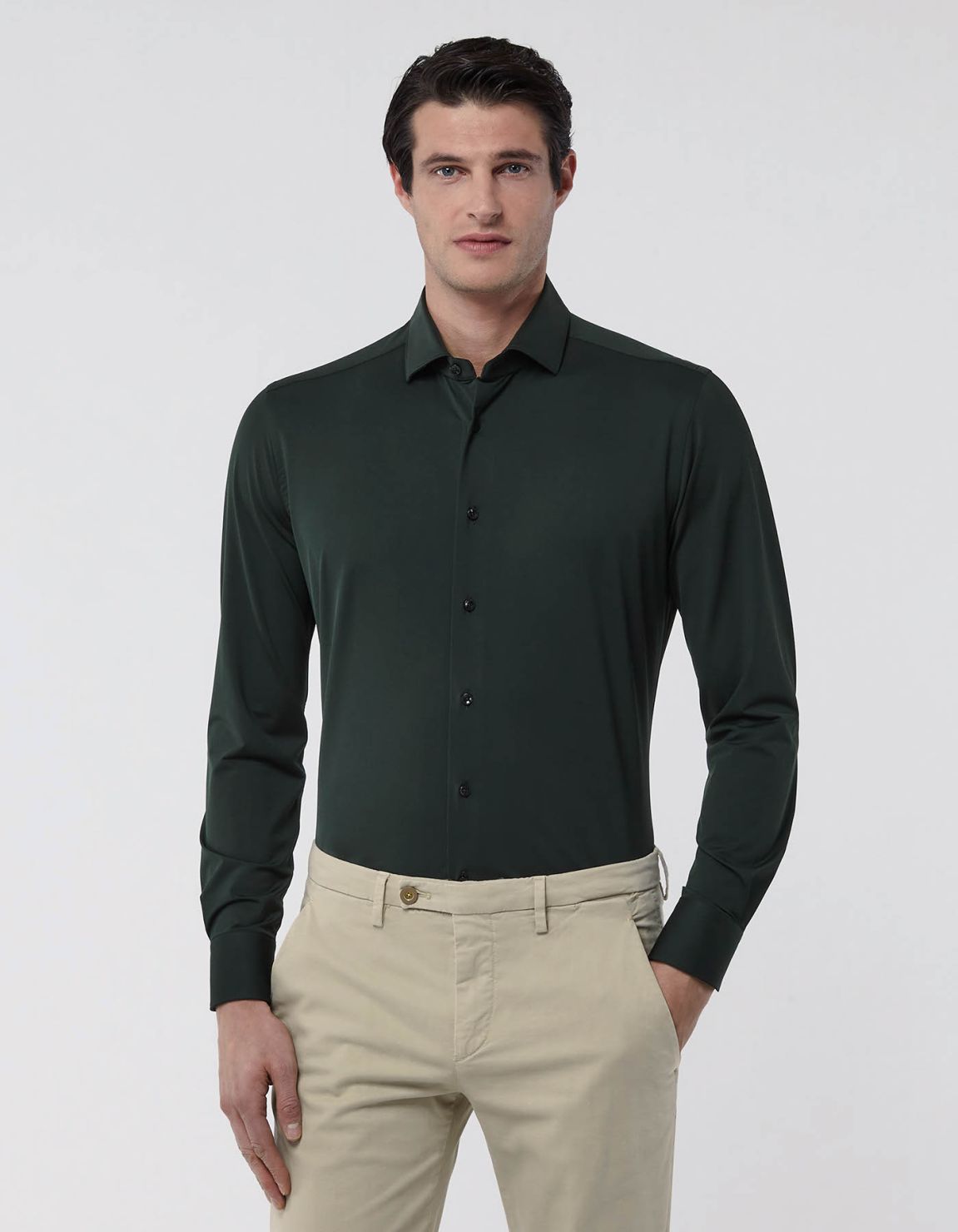 Camicia Collo francese piccolo Tinta Unita Twill Verde scuro Tailor Custom Fit 3