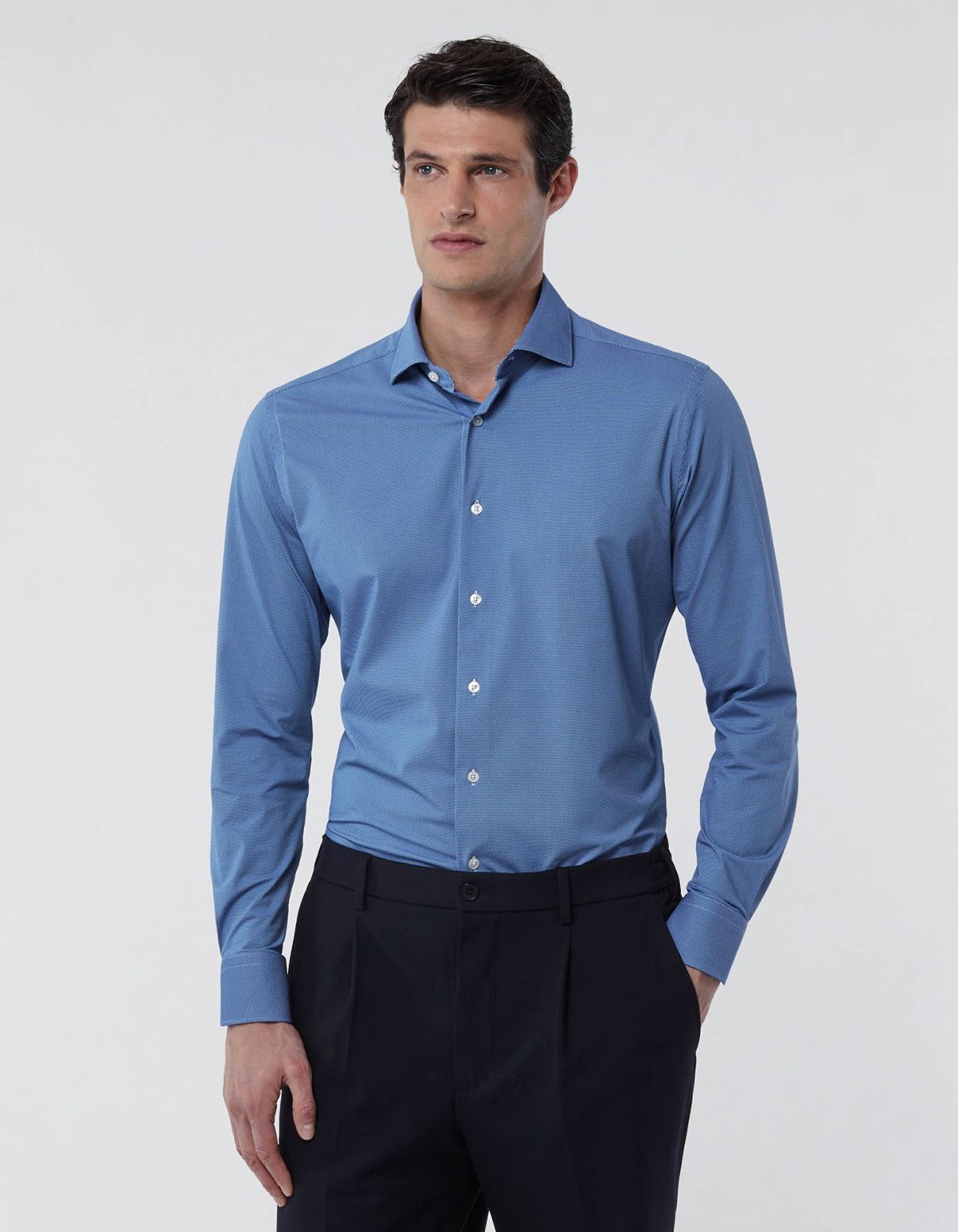 Camisa Cuello francés pequeño Liso Texturizado Azul Tailor Custom Fit 3