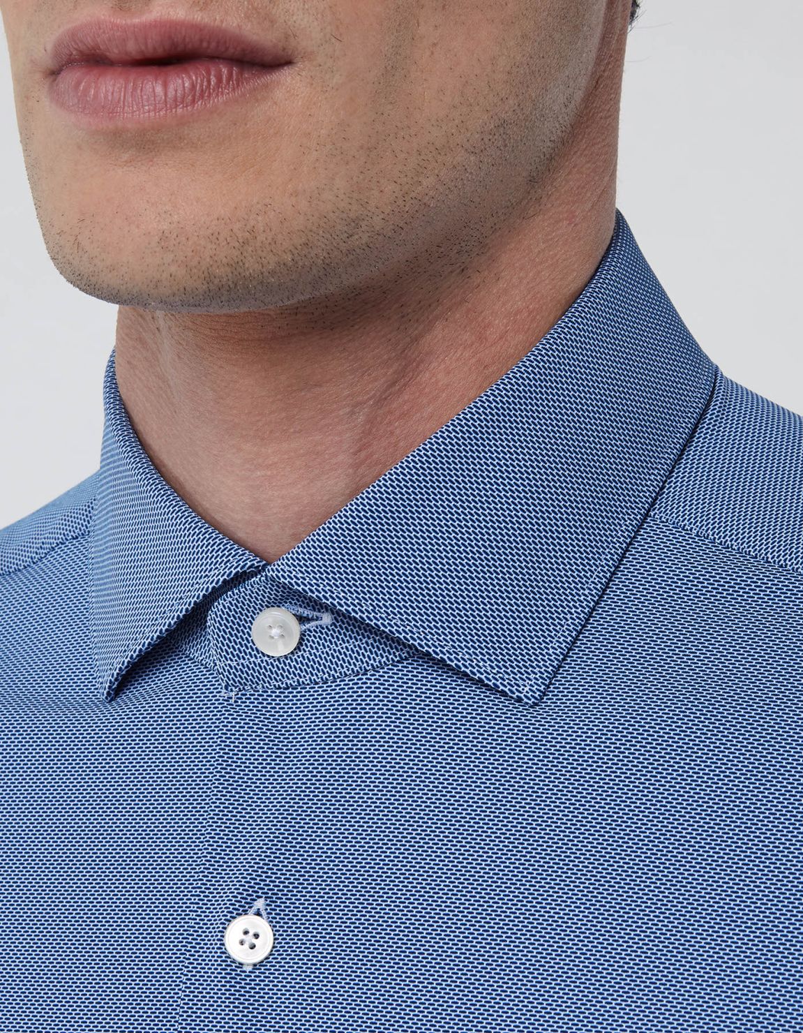 Camisa Cuello francés pequeño Liso Texturizado Azul Tailor Custom Fit 2