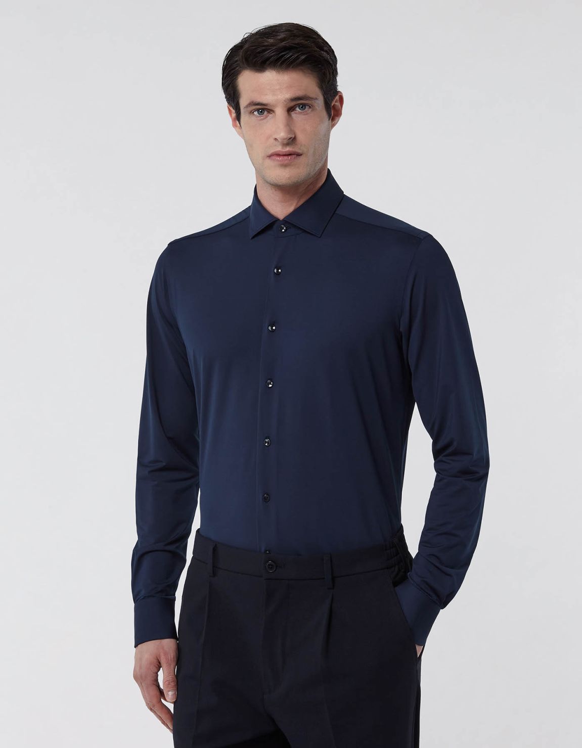 Camisa Cuello francés pequeño Liso Oxford Azul marino Tailor Custom Fit 3