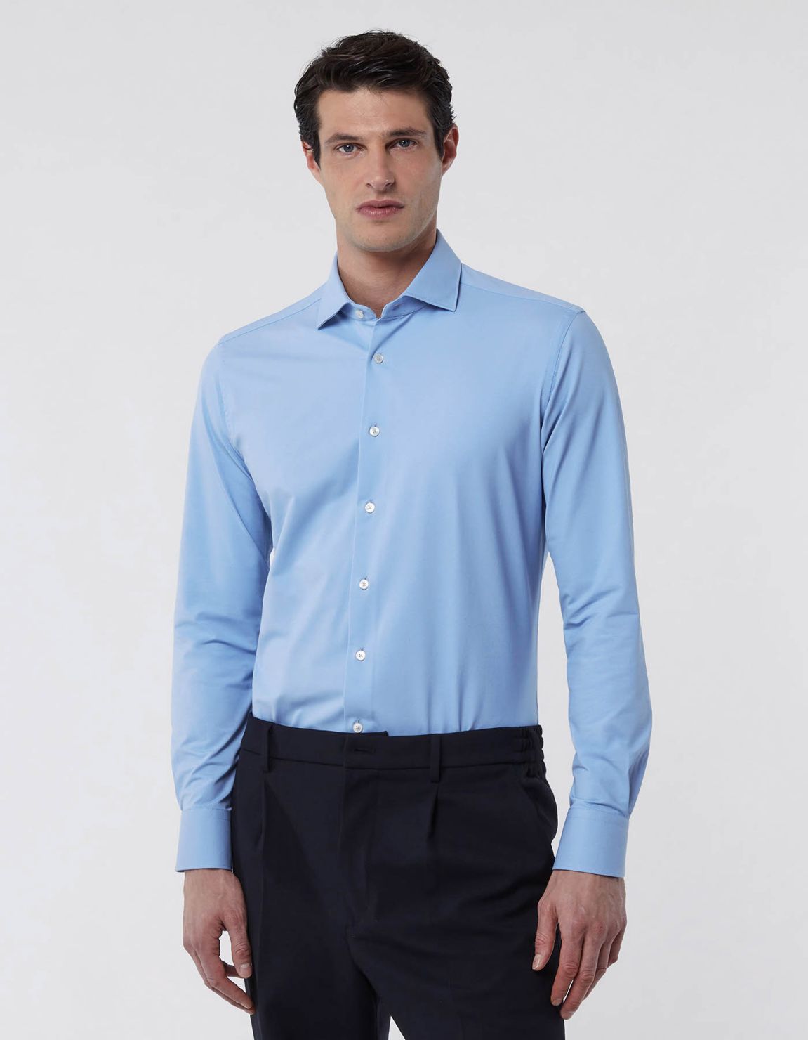 Deep Sky Blue Textured Solid colour Shirt Collar small cutaway Tailor Custom Fit 3