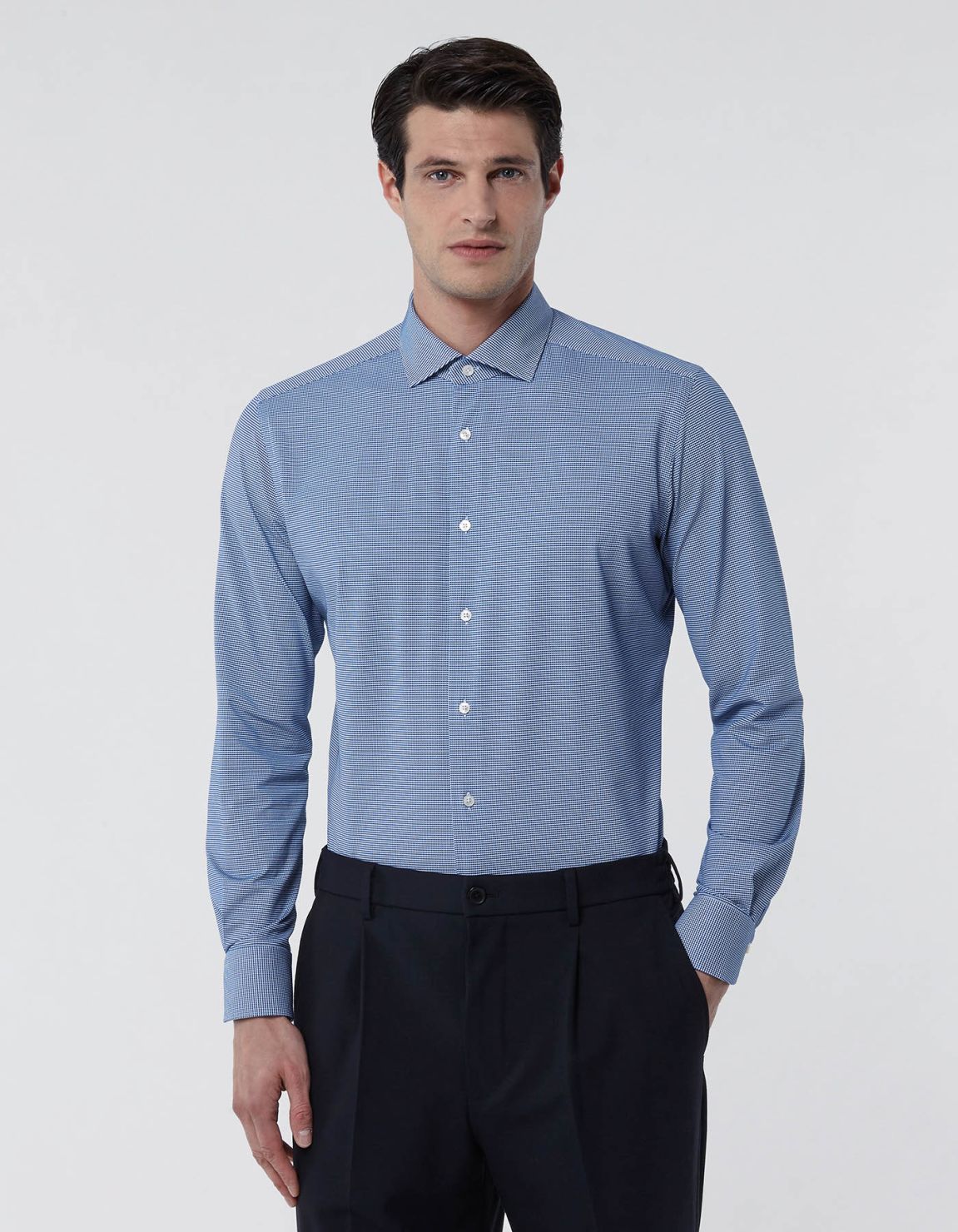 Chemise Col français petit Unie Armuré Bleu Tailor Custom Fit 3