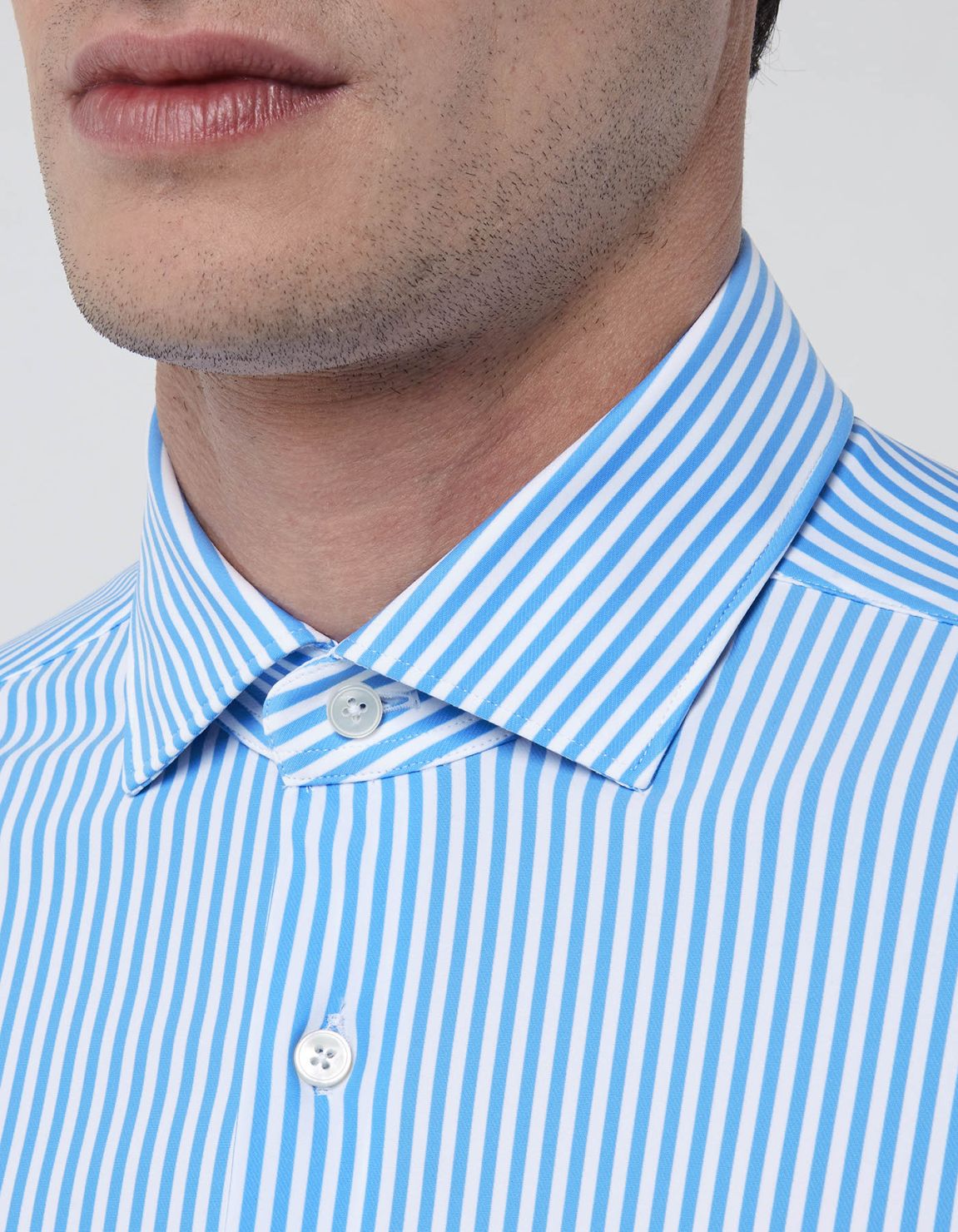 Camisa Cuello francés pequeño Rayas Sarga Azul claro Tailor Custom Fit 2