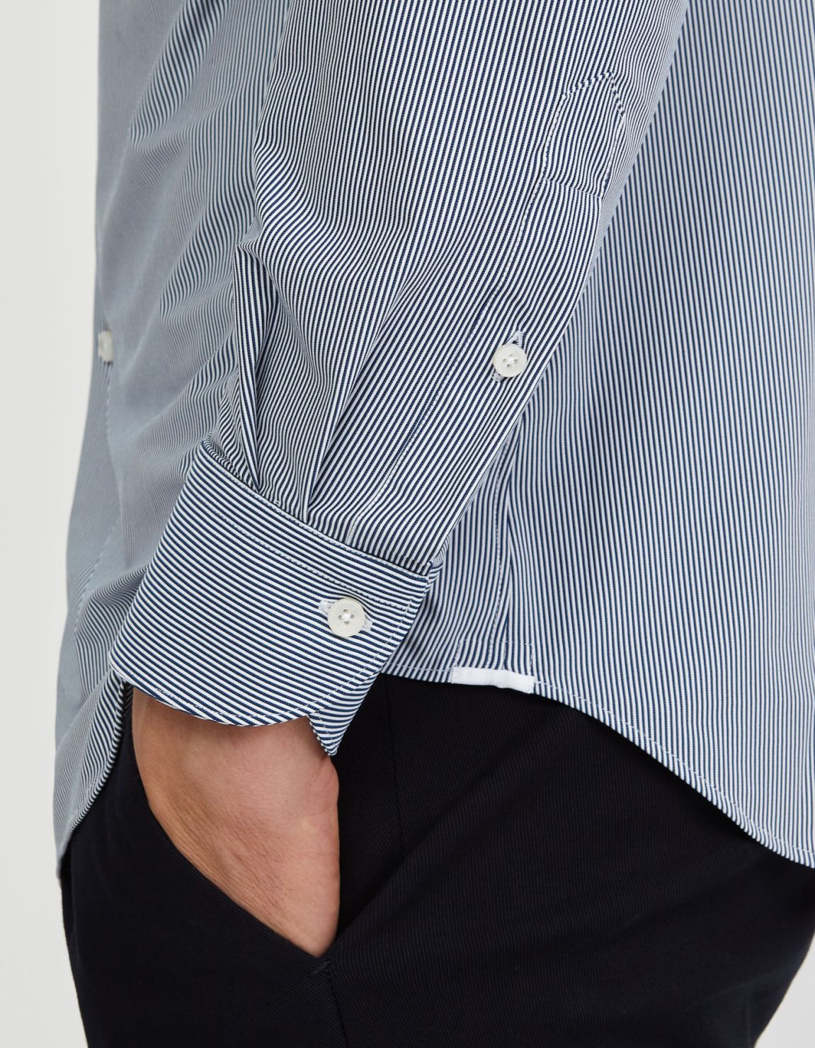 Camicia Collo francese piccolo Righe Twill Blu navy Tailor Custom Fit 5