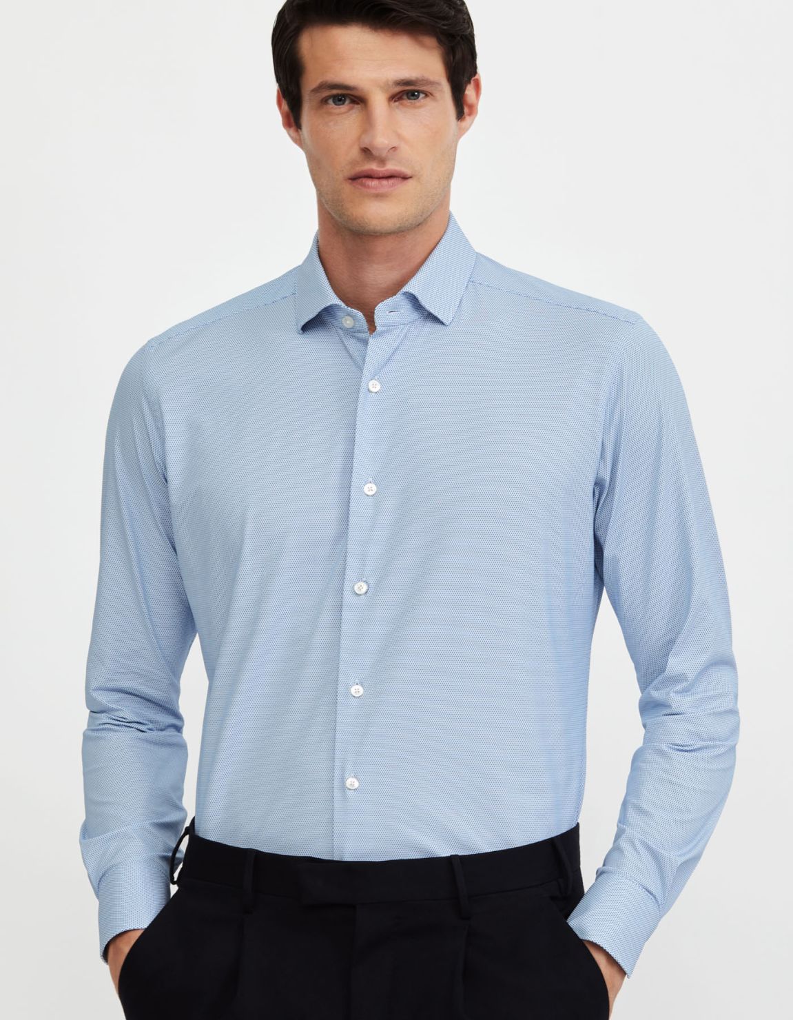 Chemise Col français petit Fantaisie Armuré Bleu ciel Tailor Custom Fit 3