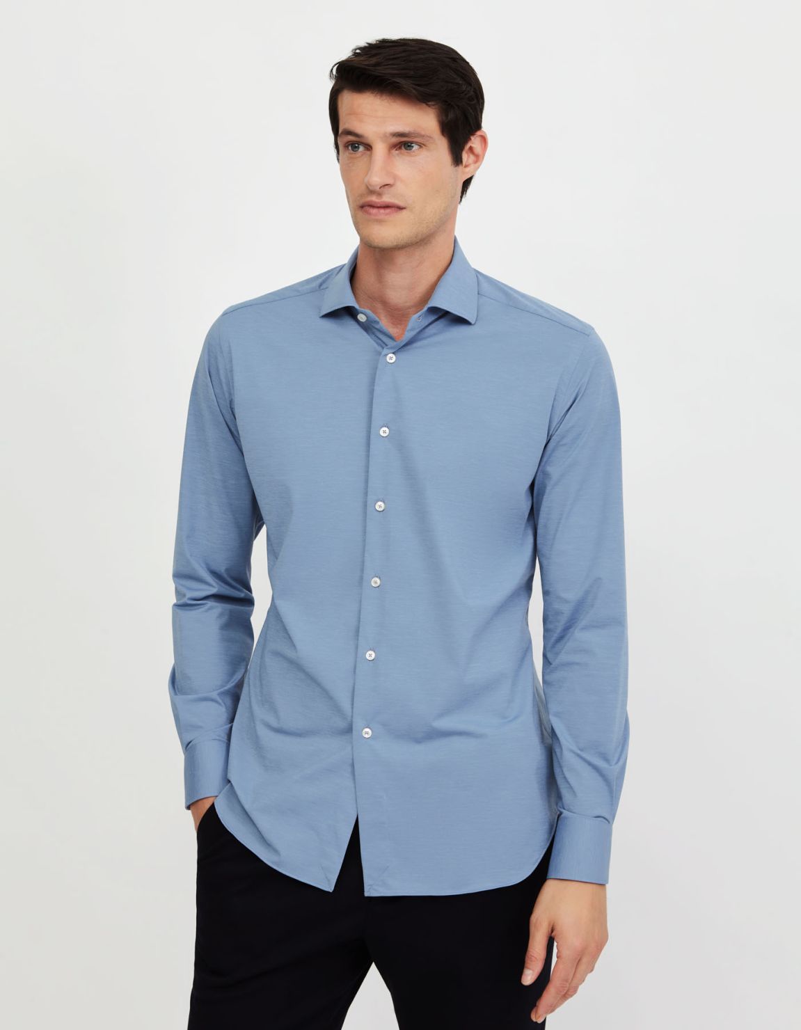 Chemise Col français petit Unie Jersey Bleu ciel mélangé Tailor Custom Fit 3