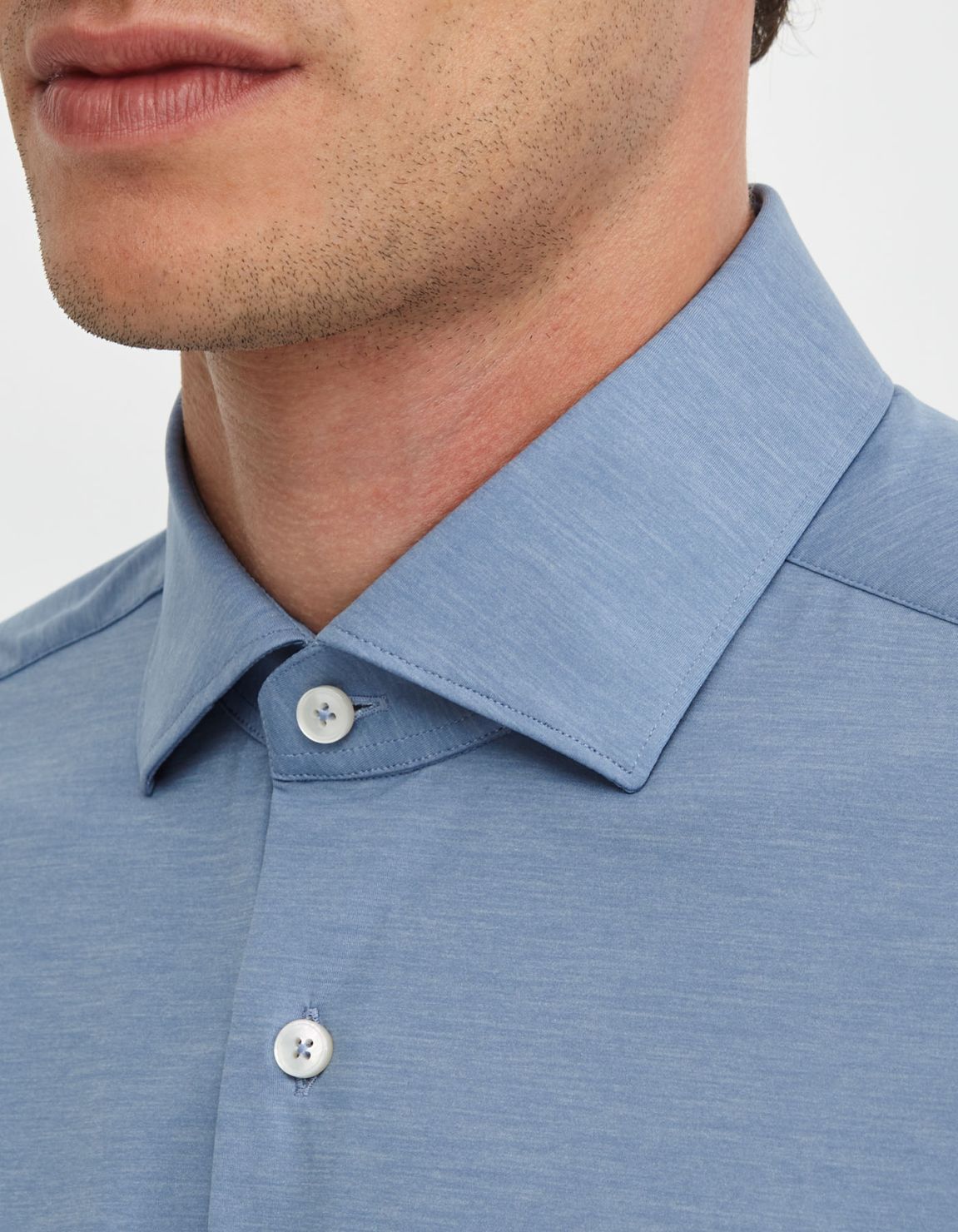 Light Blue Melange Jersey Solid colour Shirt Collar small cutaway Tailor Custom Fit 2