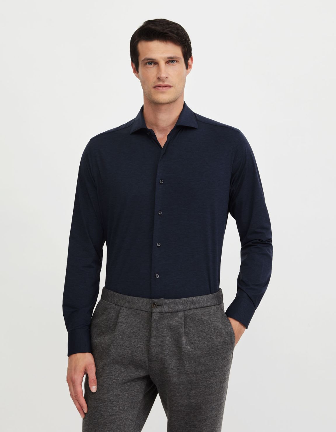 Chemise Col français petit Unie Jersey Bleu marine Tailor Custom Fit 3