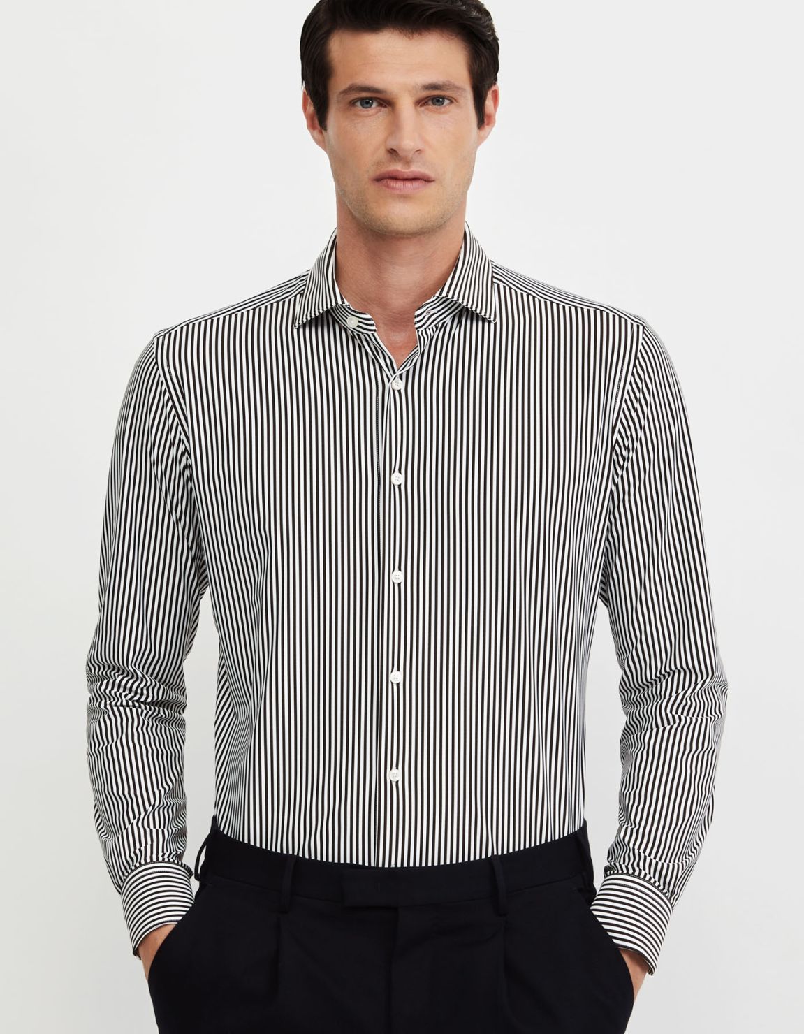 Camisa Cuello francés pequeño Rayas Sarga Marrón Tailor Custom Fit 3