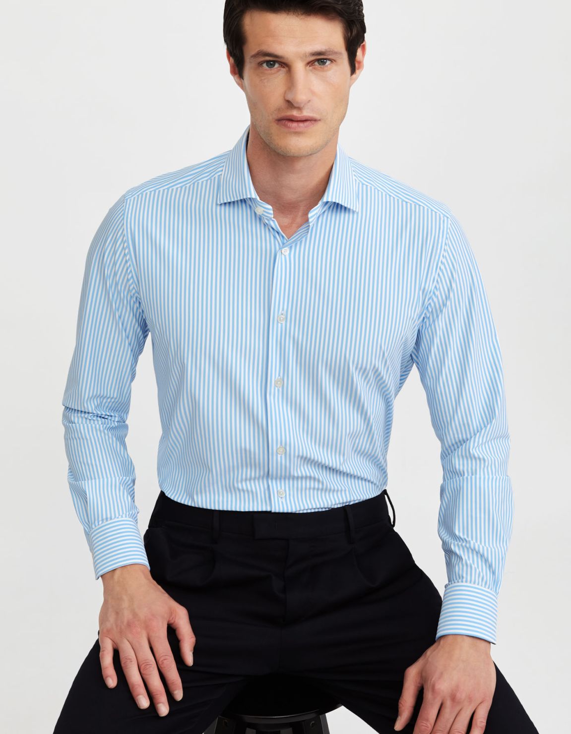 Chemise Col français petit Rayure Twill Bleu ciel pâle Tailor Custom Fit 3