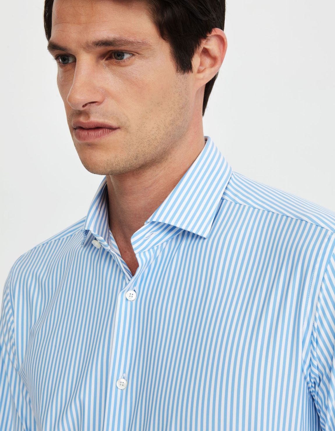 Sky Blue Twill Stripe Shirt Collar small cutaway Tailor Custom Fit 7