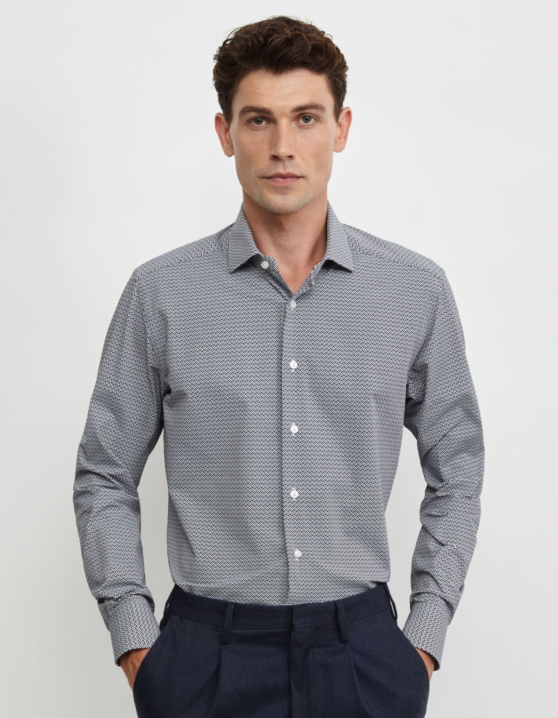 Camisa Cuello francés pequeño Estampado Texturizado Negro Tailor Custom Fit 3