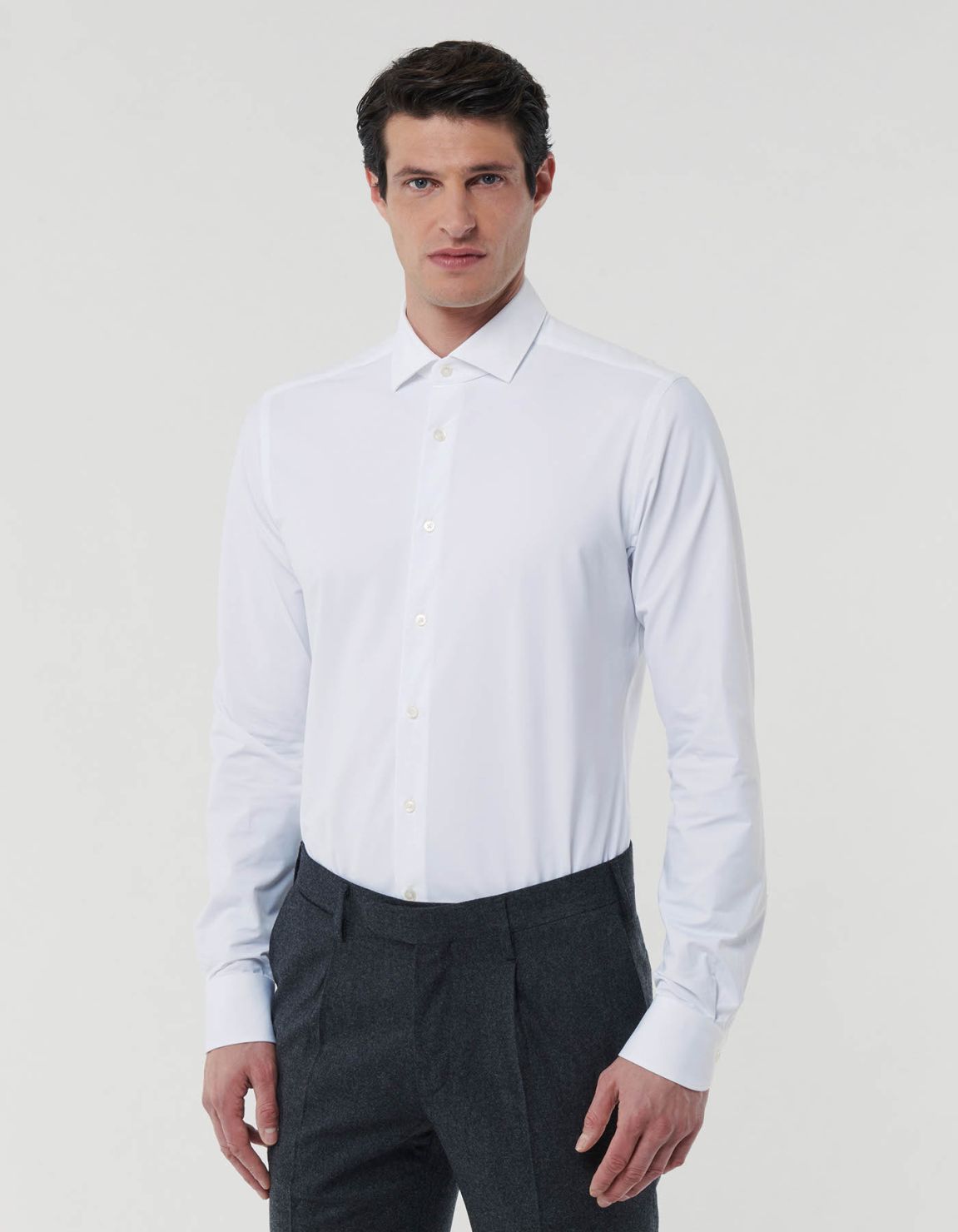 Camisa Cuello francés pequeño Liso Sarga Blanco Tailor Custom Fit 3