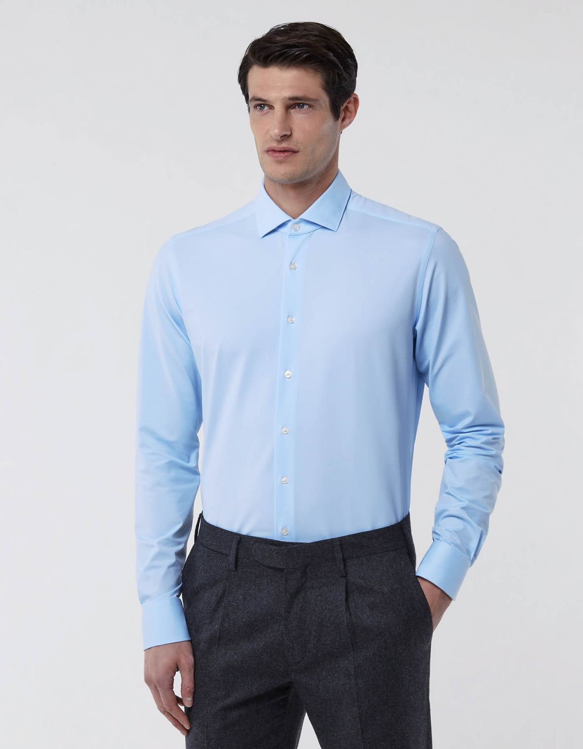 Camisa Cuello francés pequeño Liso Oxford Celeste claro Tailor Custom Fit 3