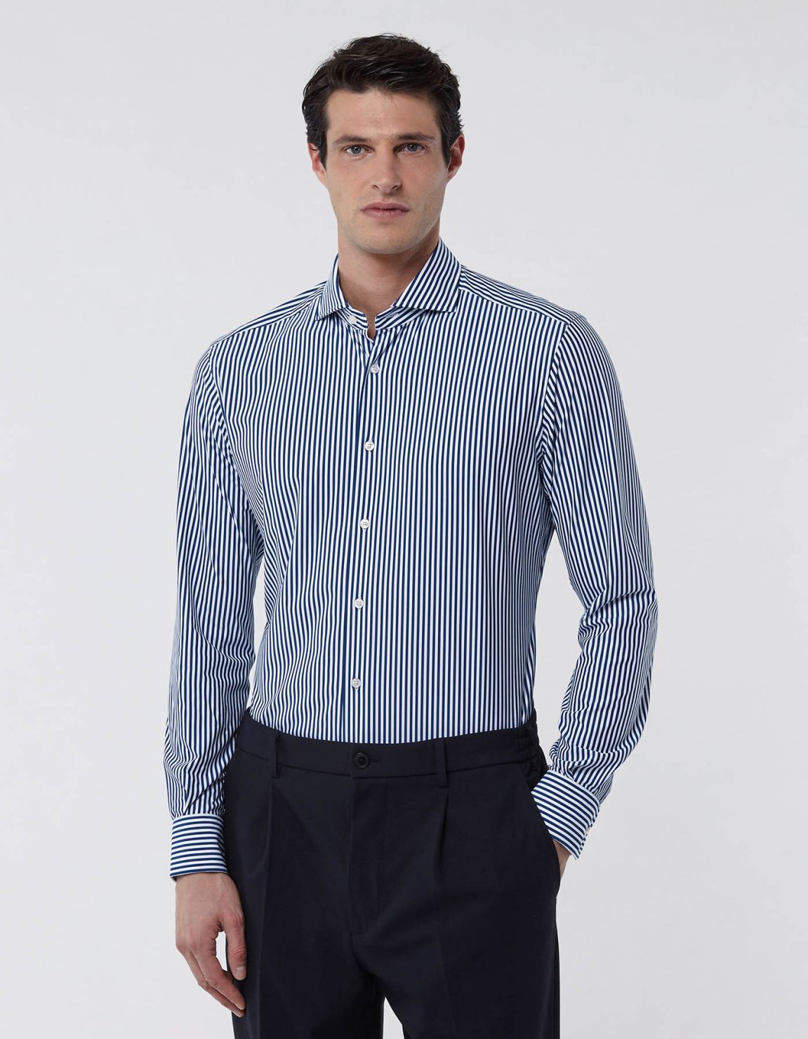 Camicia Collo francese Righe Twill Blu Slim Fit 3