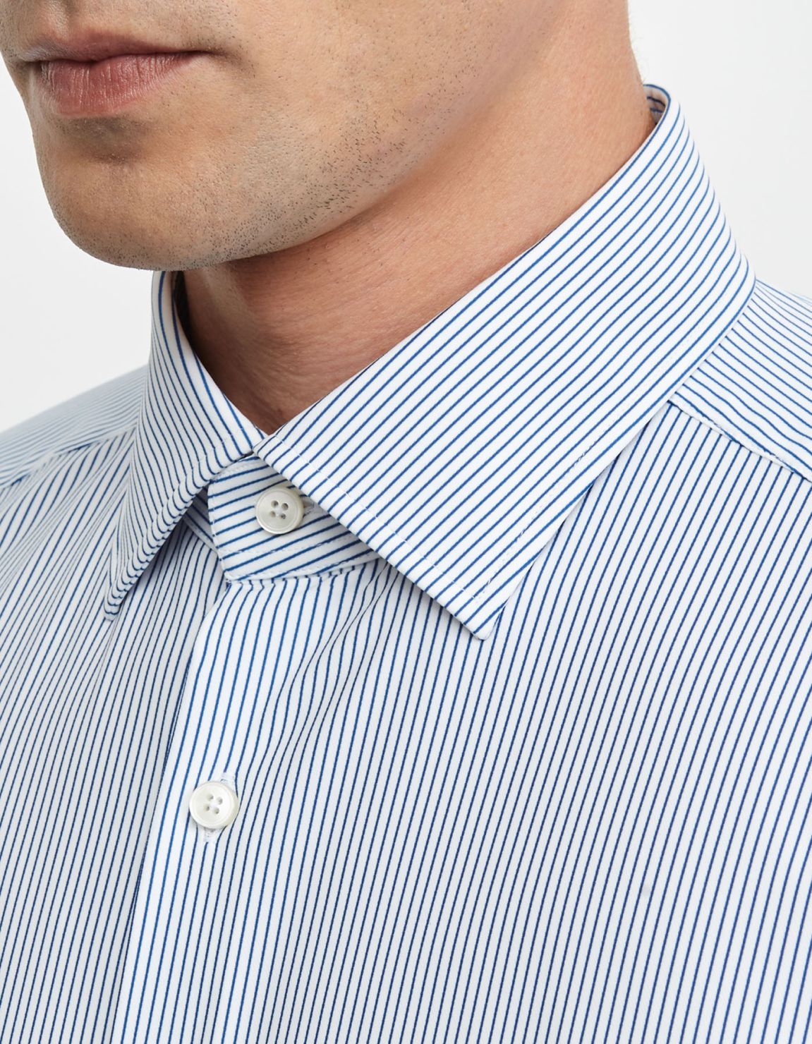 Blue and white Twill Stripe Shirt Collar spread Slim Fit 2