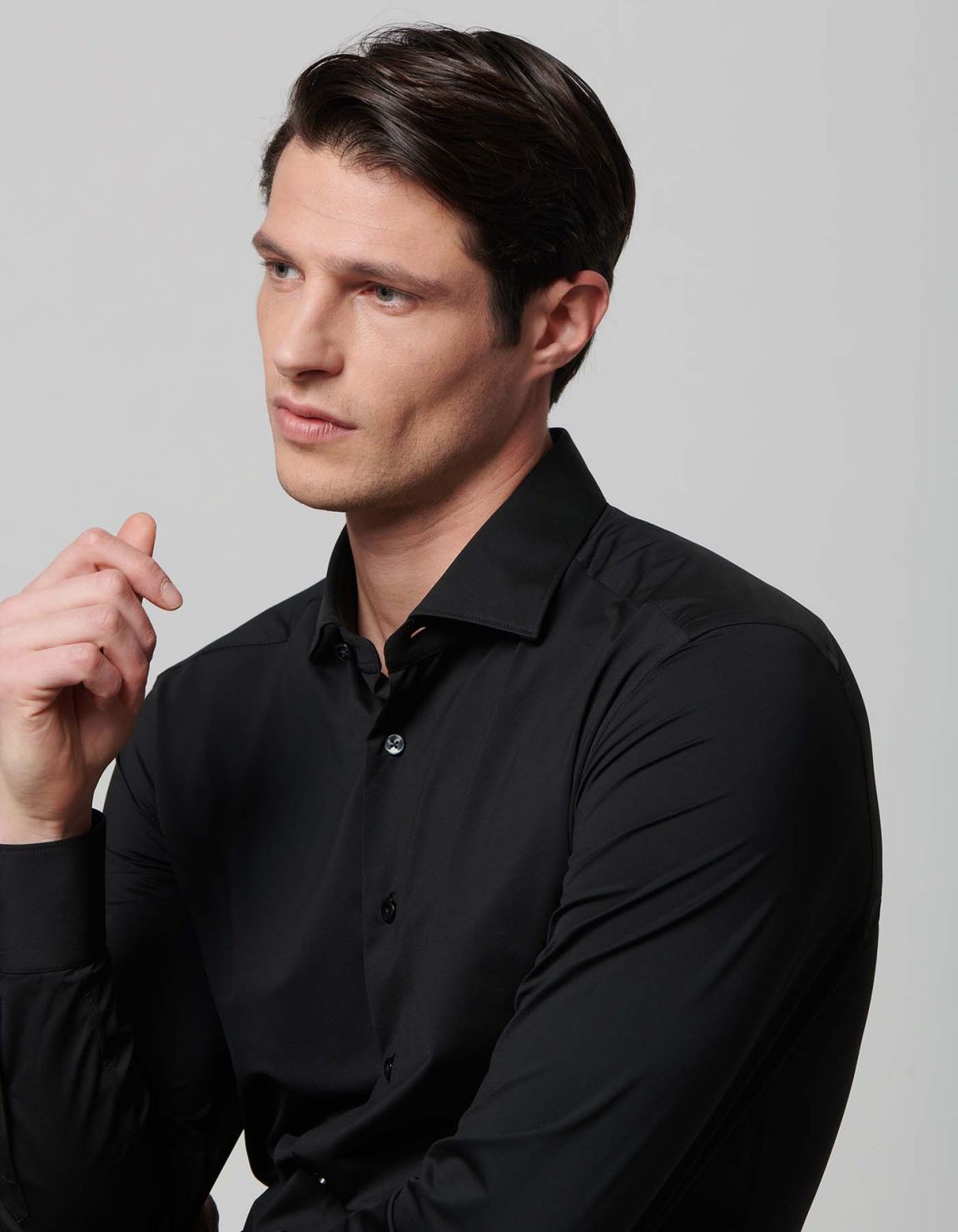 Black Twill Solid colour Shirt Collar small cutaway Slim Fit 7