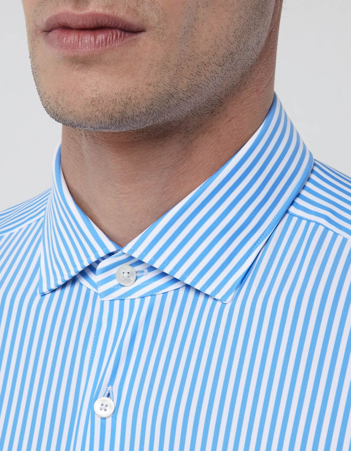 Light Blue Twill Stripe Shirt Collar small cutaway Slim Fit 2