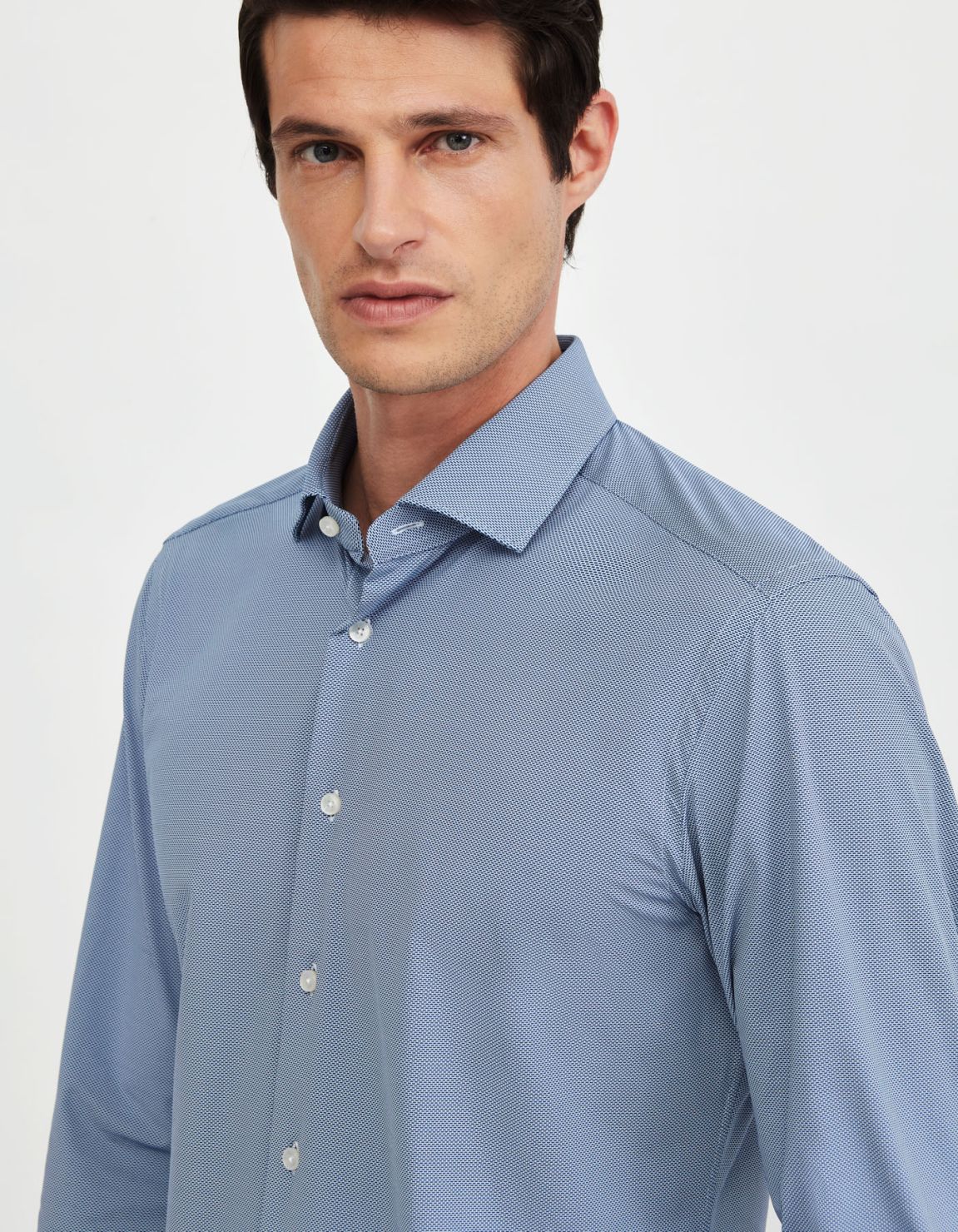 Blue Textured Pattern Shirt Collar small cutaway Slim Fit 3