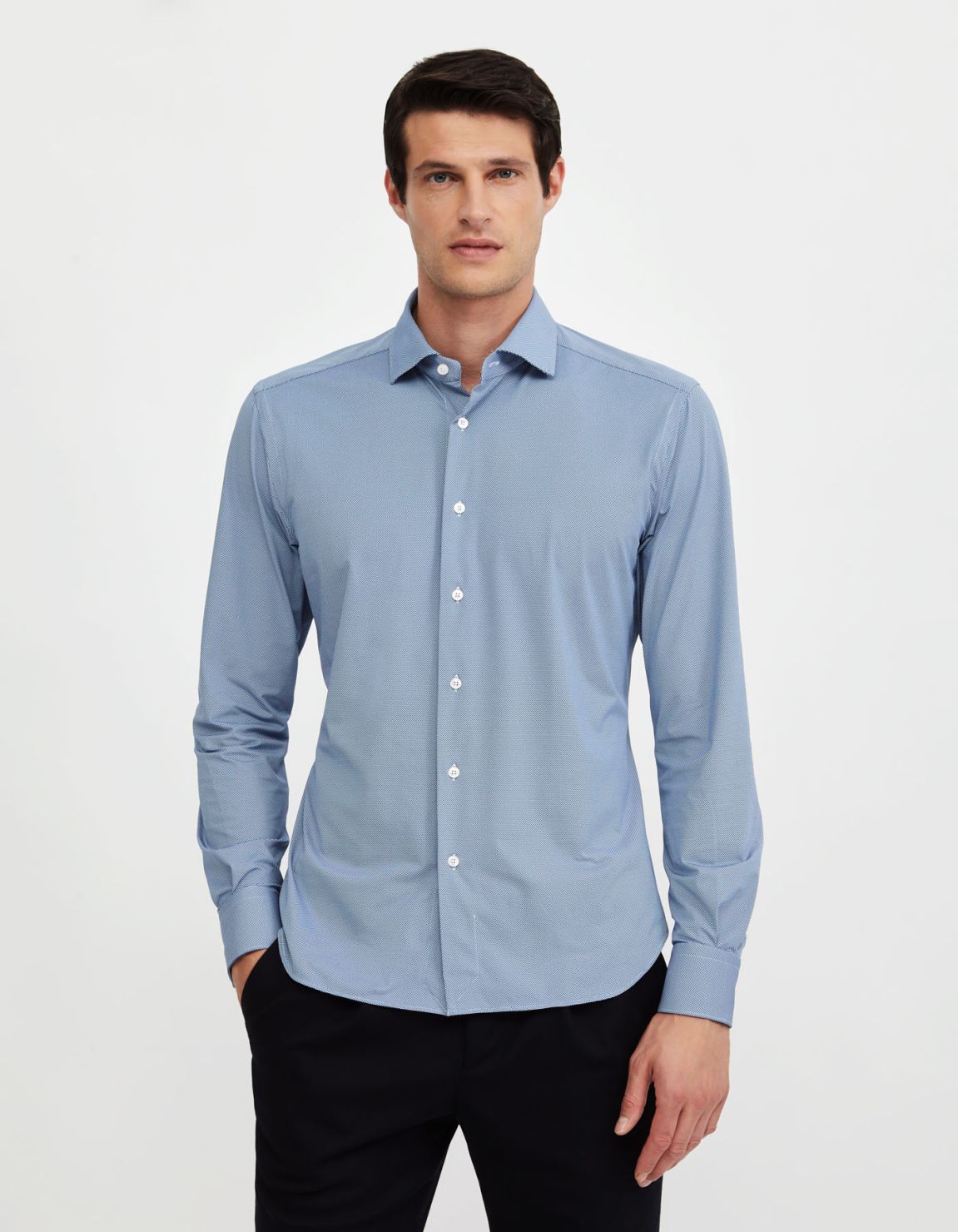 Blue Textured Pattern Shirt Collar small cutaway Slim Fit 6