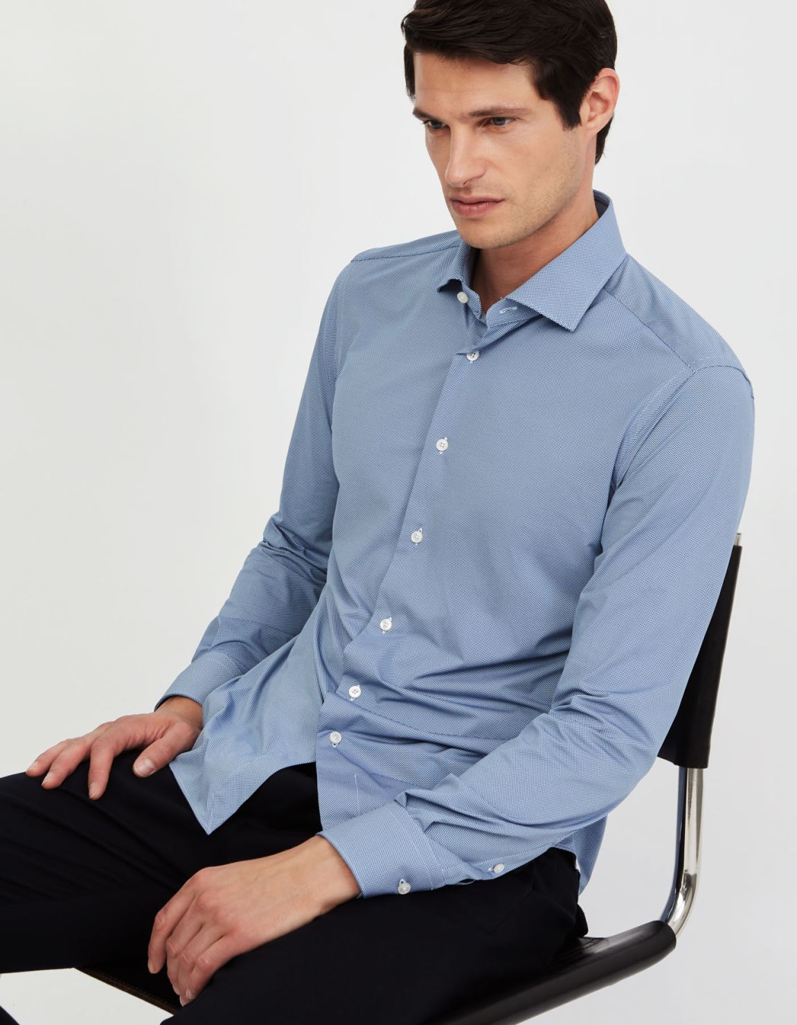 Camisa Cuello francés pequeño Estampado Texturizado Azul Slim Fit 7