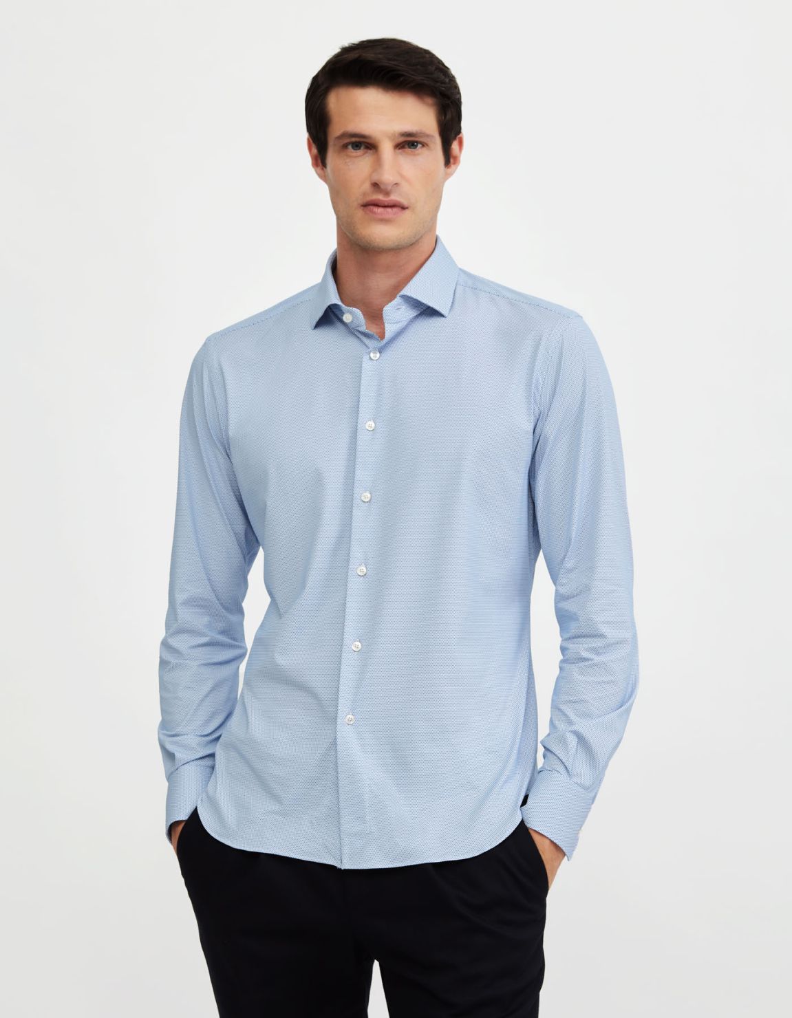 Light Blue Textured Pattern Shirt Collar small cutaway Slim Fit 6